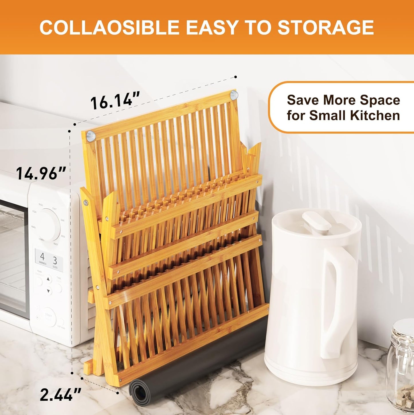 Greenual Bamboo Dish Drying Rack with Utensil Holder, 3 Tier Collapsible Dish Rack, Wooden Dish