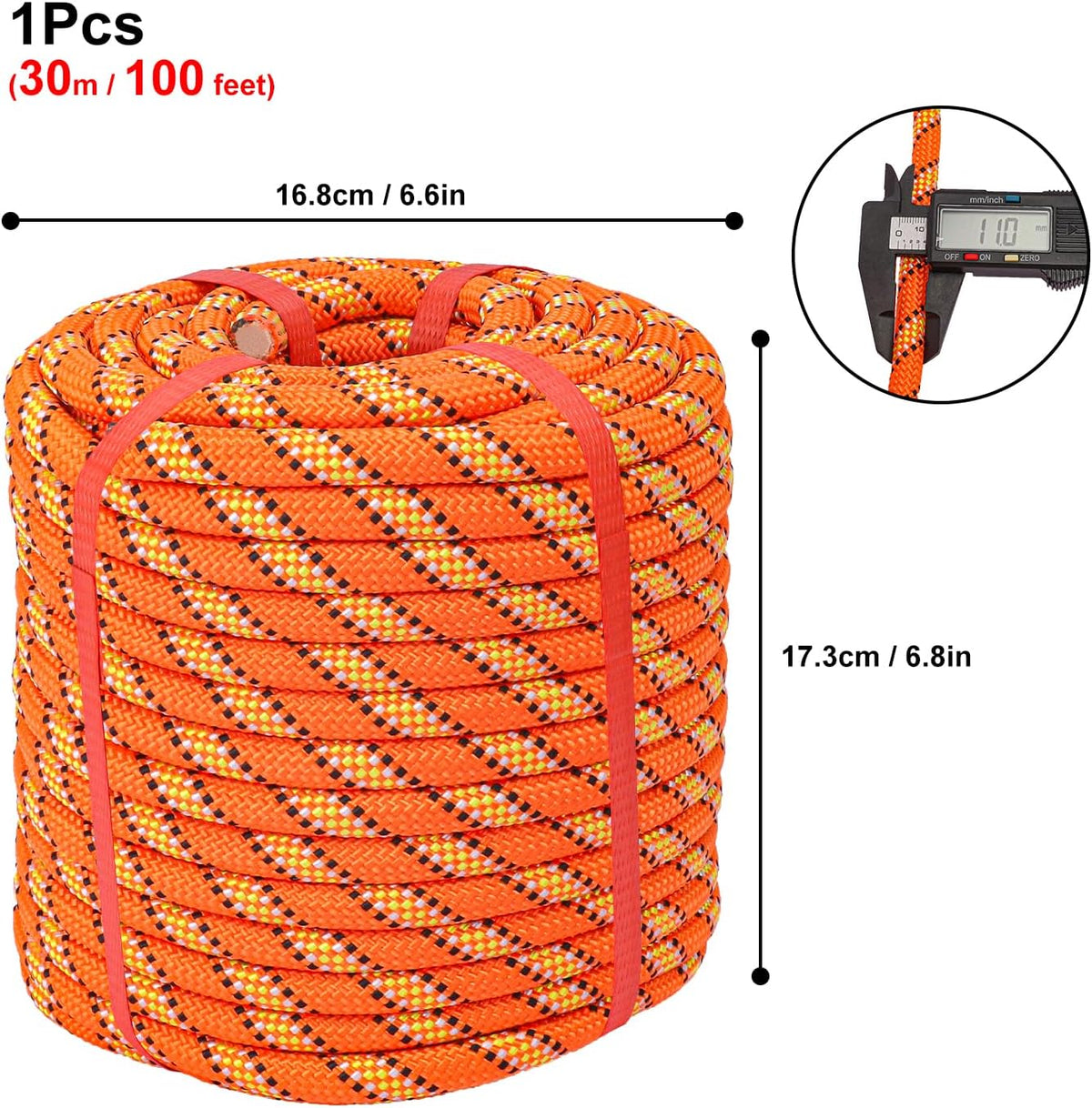 1/2 Inch 100 FT Tree Felling Rope, Professional Static Rope, Orange Versatile Arborist Logging
