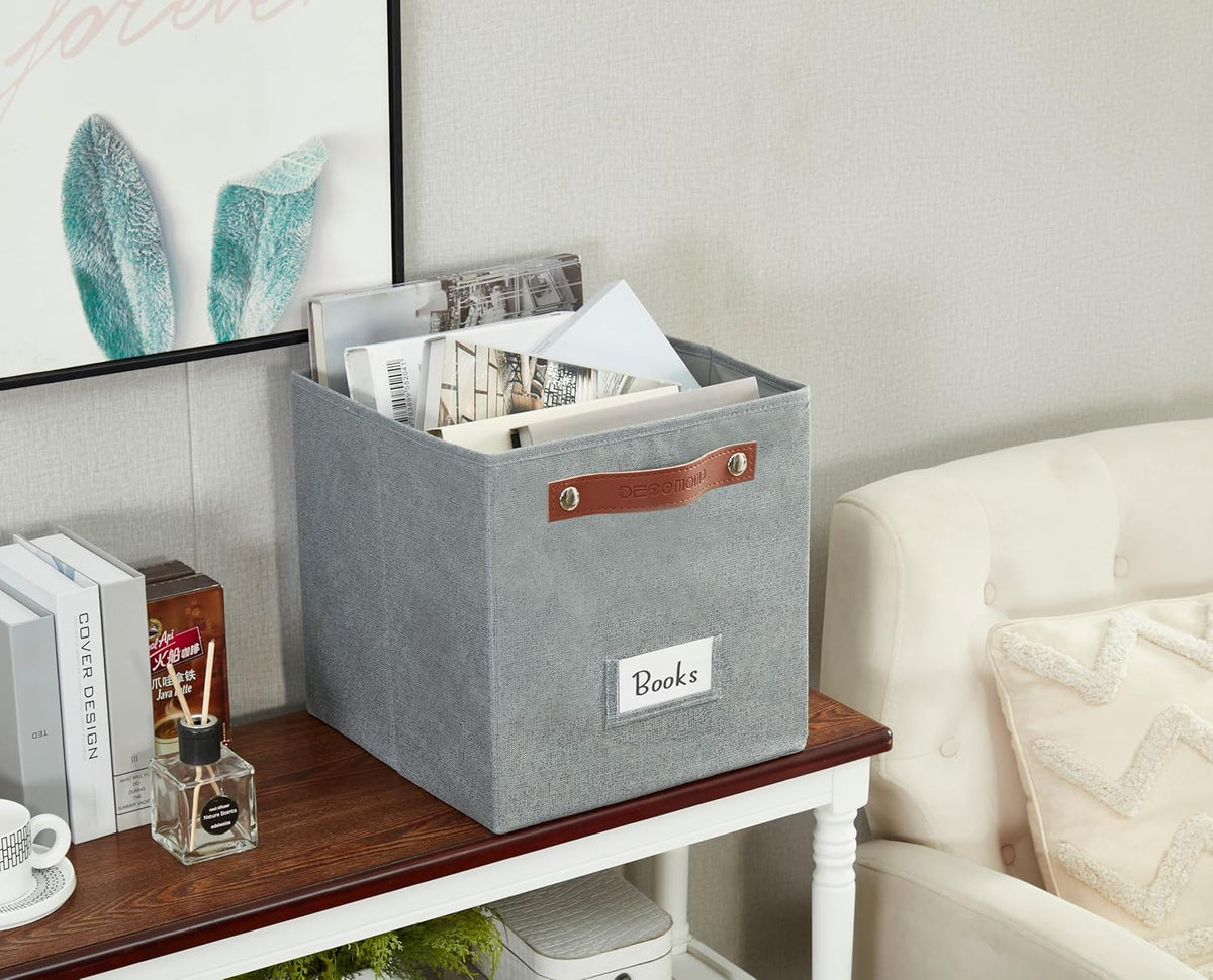 DECOMOMO Storage Bins, Cube Storage Bin with Labels, Fabric Storage Cubes for Shelves (11" / 6pcs