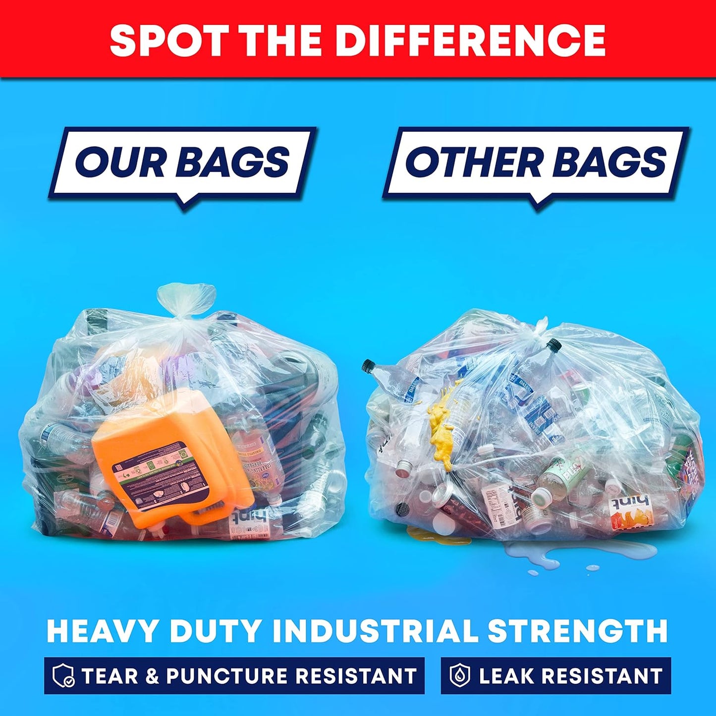 Tasker 30-33 Gallon Trash Bags Heavy Duty (Value 100/Bags w/Ties) Clear Large Plastic Recycling