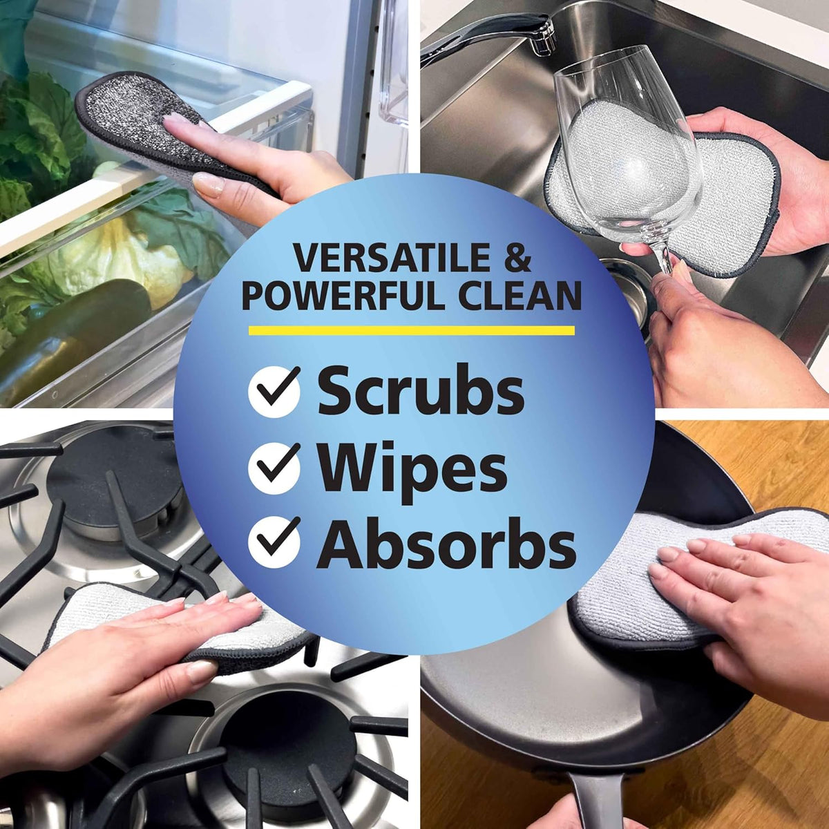 Fresh Scrub-N-Wipe Pad by Tuff-Scrub, 6-Pack, Antimicrobial & Charcoal Foam for Odor Control