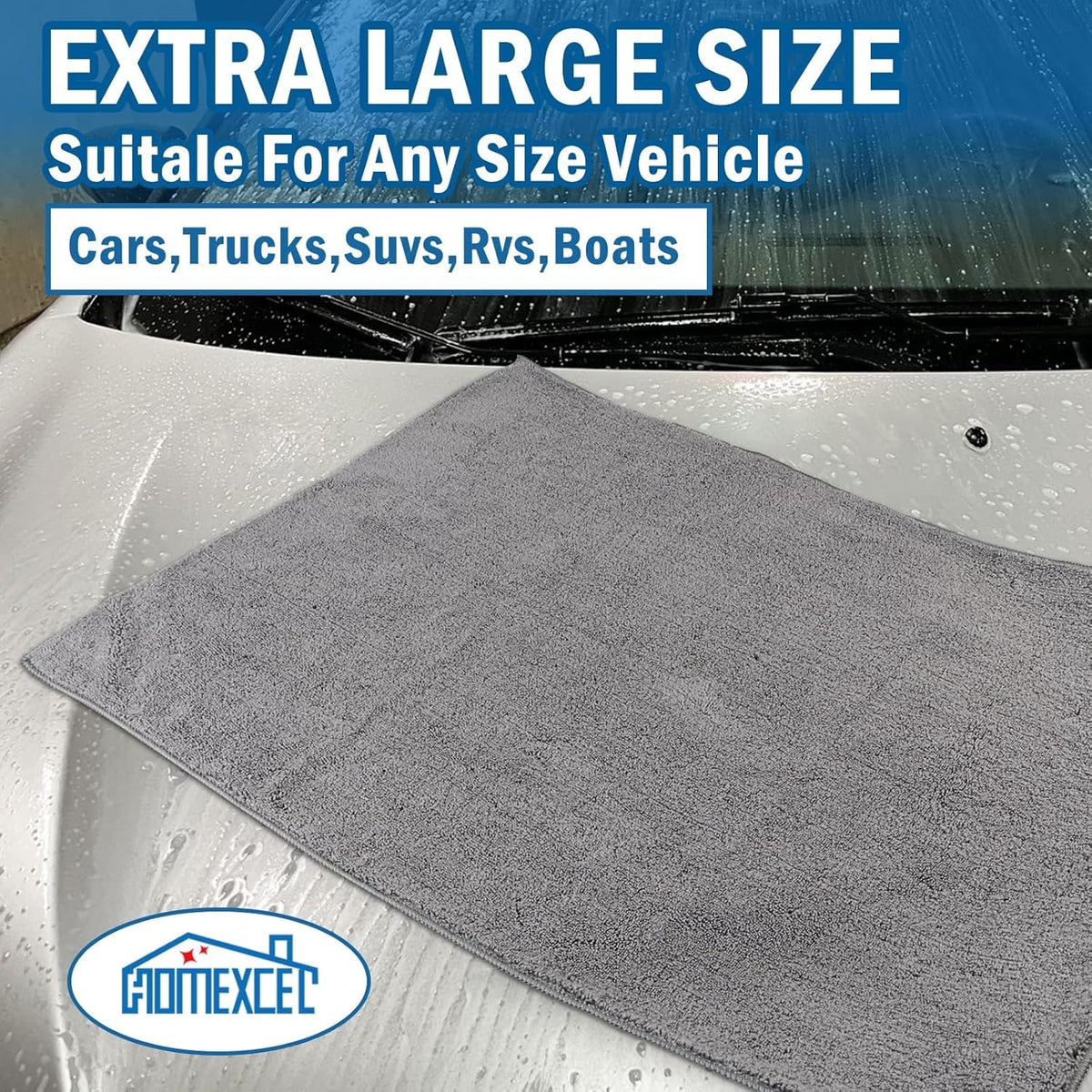 HOMEXCEL Professional Large Microfiber Car Drying Towels 4 Pack, Lint Free, Scratch Free, Highly