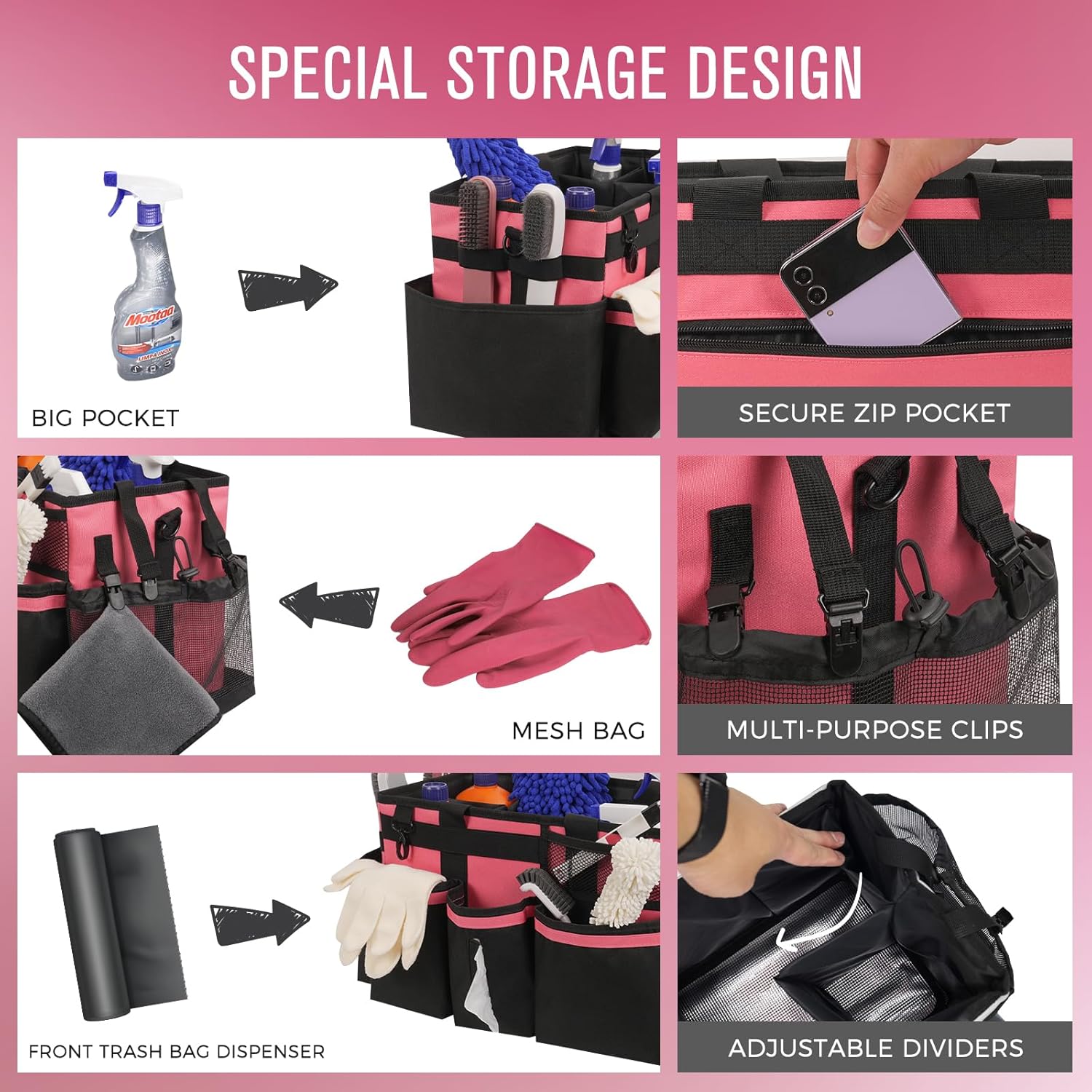 Wearable Cleaning Caddy, Cleaning Caddy Supplies Organizer with Handle & Shoulder Straps for