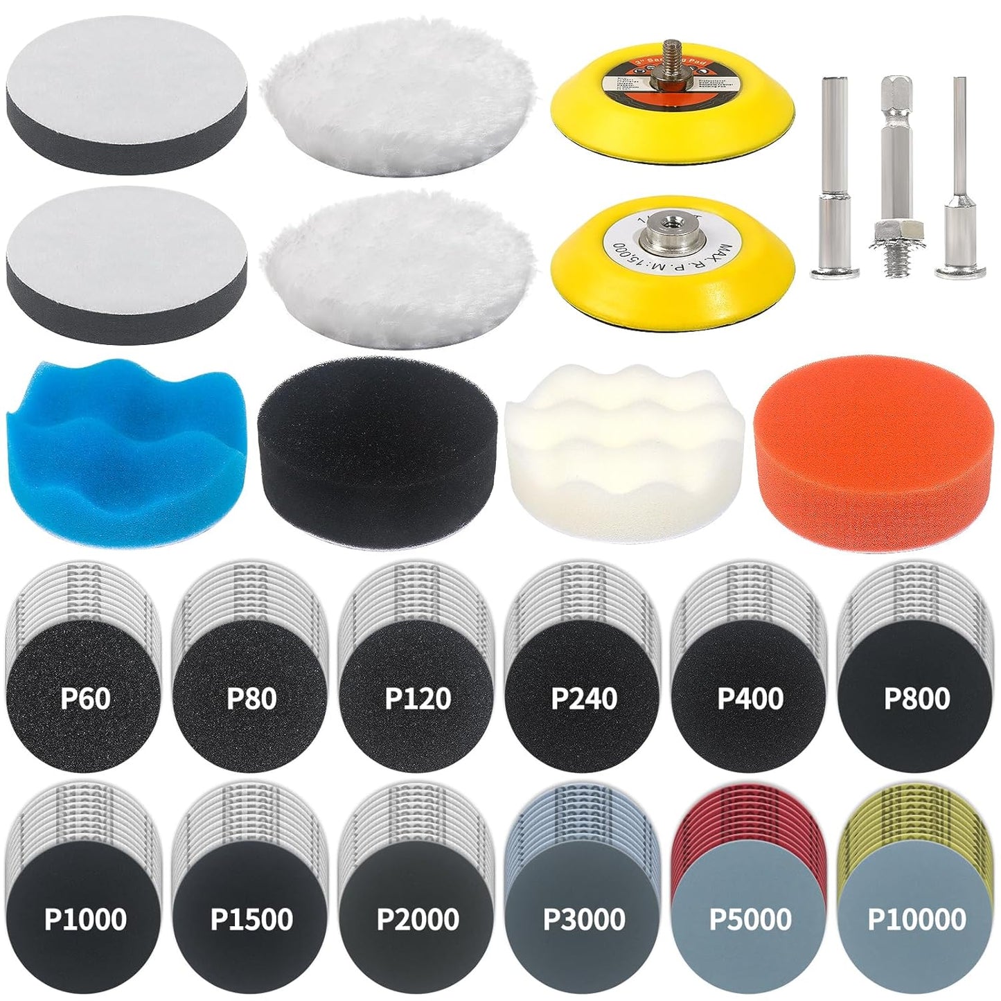 133 PCS Sanding Disc Drill Polishing Kit Sanding Attachment, 3 Inch Wet Dry Headlight Restoration