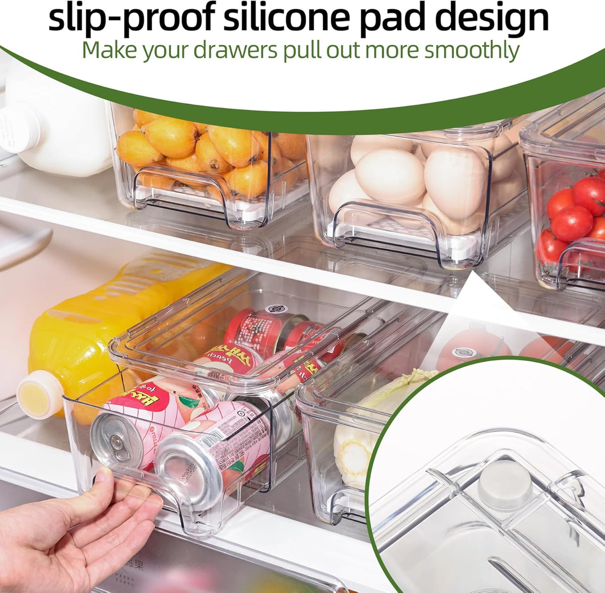 4 Pack Fridge Organizer Drawers, Stackable Pantry Organizers and Storage, Clear Pull-Out