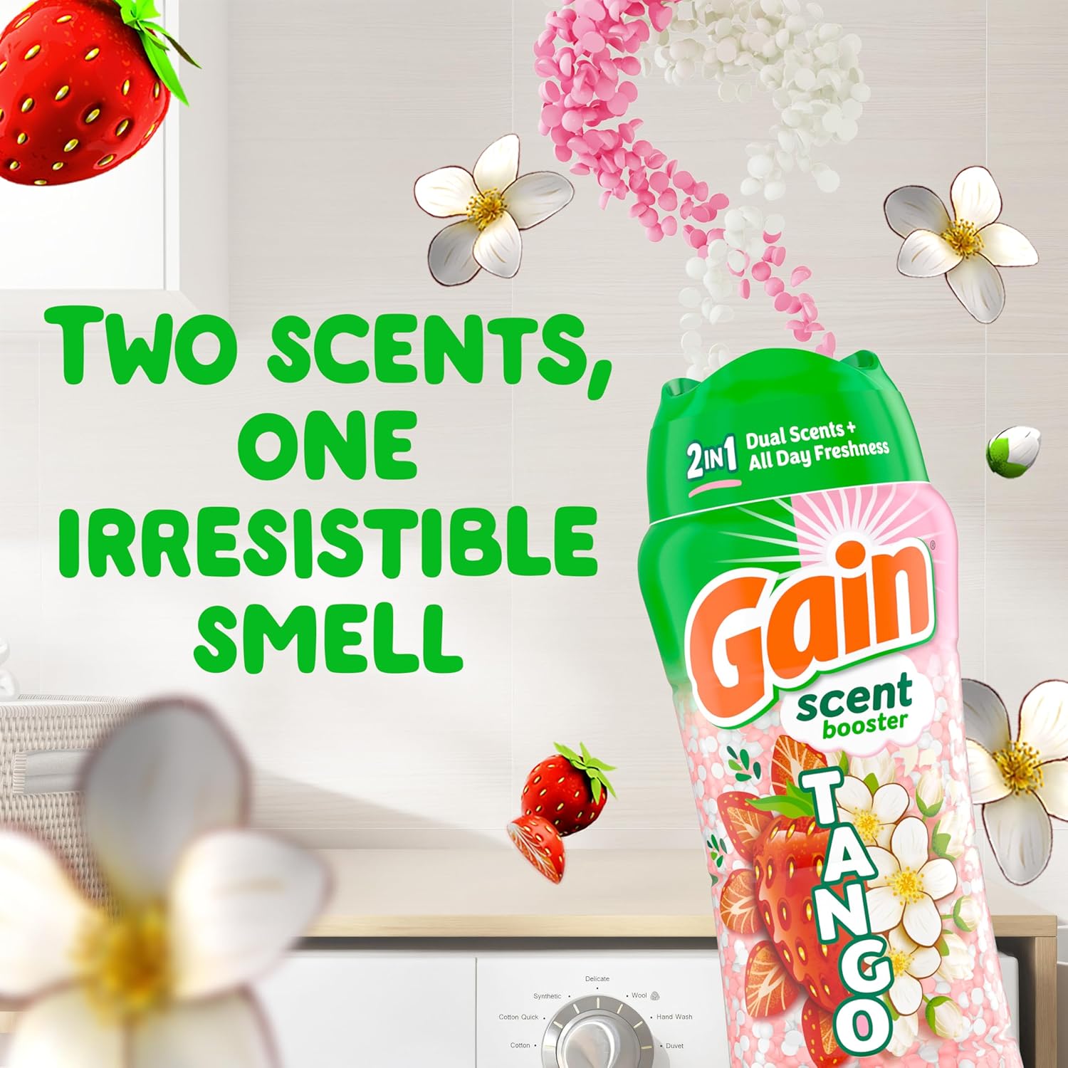 Gain Tango 2-in-1 Laundry Scent Booster Beads, Strawberry and Shea Scent, 21.1 oz, Laundry Beads