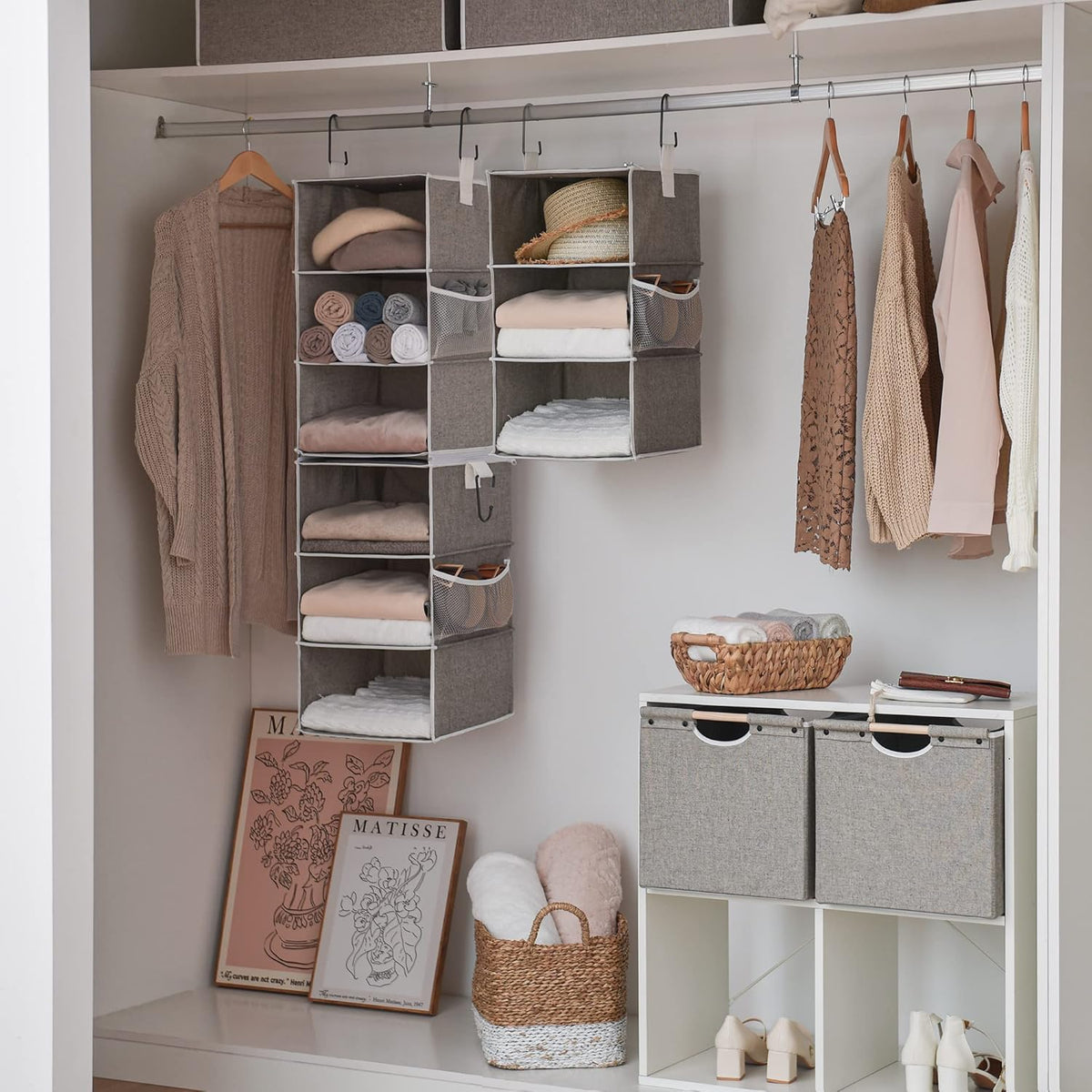 StorageWorks 6-Shelf Closet Organizers, Two 3-Shelf Separable Hanging Shelves for Closet, 12" D x