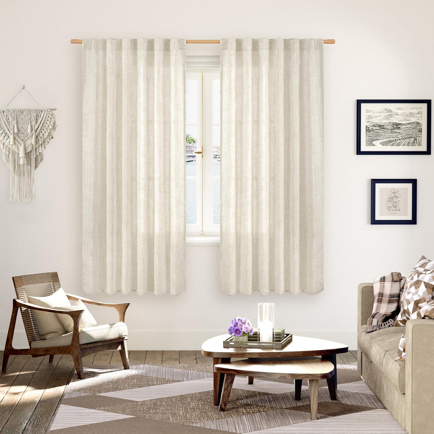 YoungsTex Linen Curtains for Living Room 2 Panels - Ivory Cream Light Filtering Drapes with Back