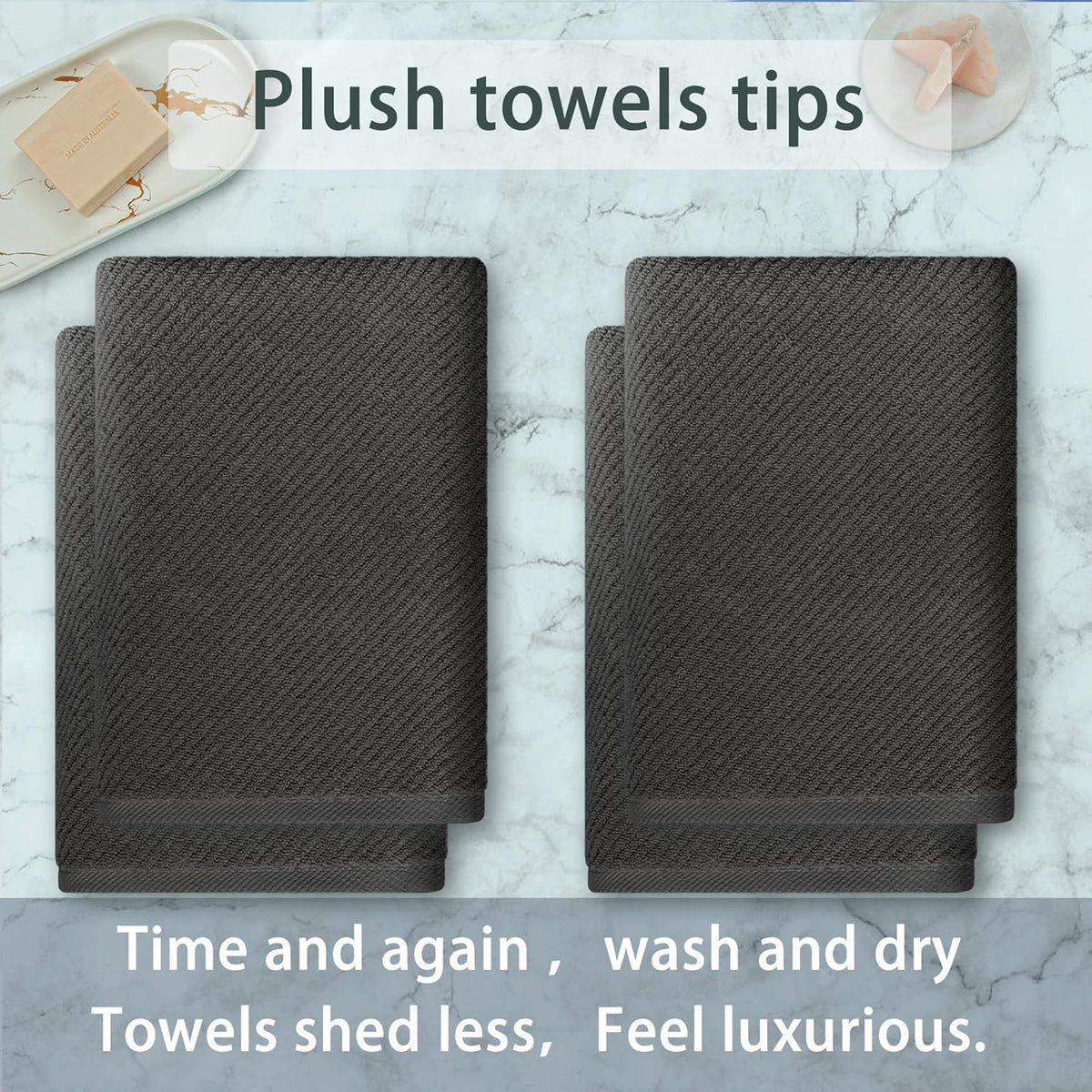 VOOVA & MOVAS Grey Bath Towels (4PC, Large 30"x56") - 100% Cotton | Quick Dry | Light Weight |