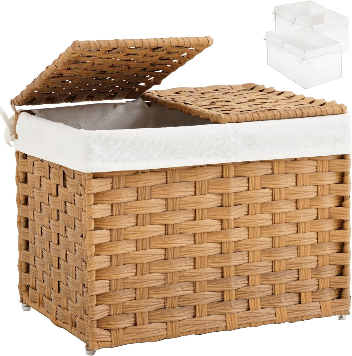 Storage Basket with Lid Woven Wicker Baskets with 2 Separate Lid, 9.2 Gallon (35 L) Wicker Storage