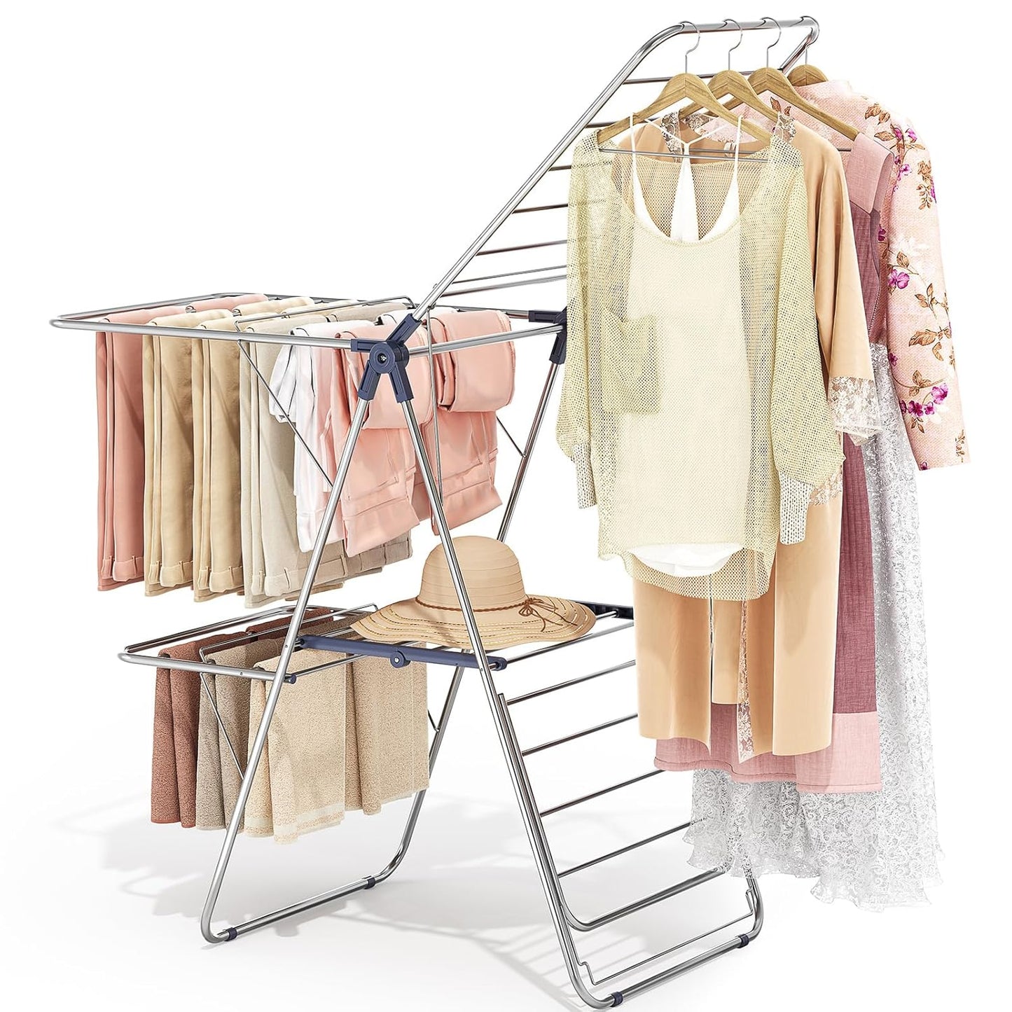 APEXCHASER Clothes Drying Rack with 4 Wings, Stainless Steel Drying Rack Clothing with