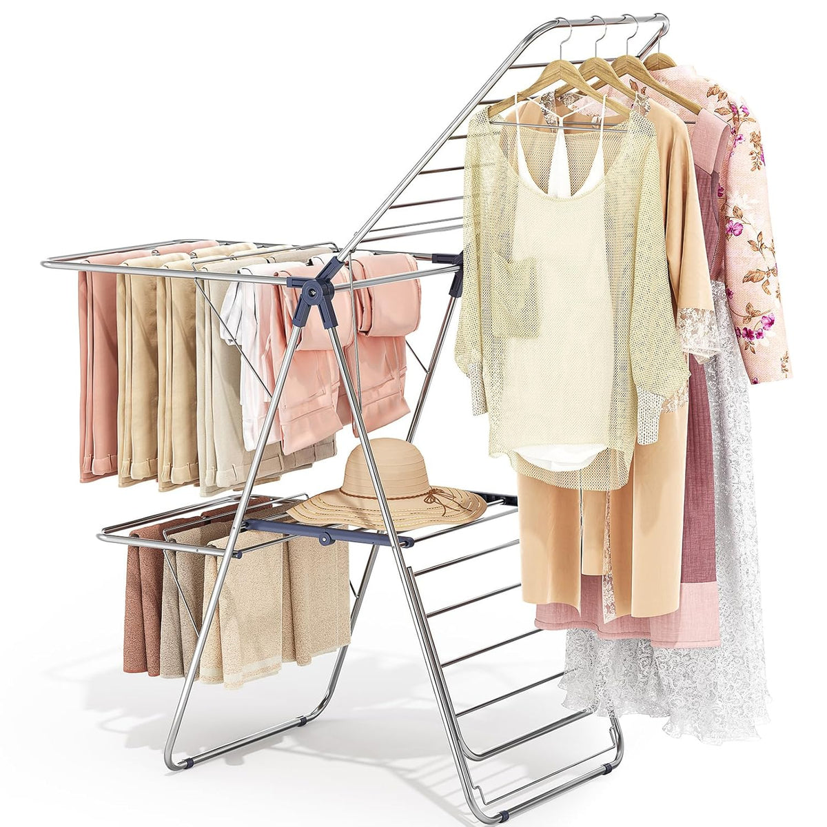 APEXCHASER Clothes Drying Rack with 4 Wings, Stainless Steel Drying Rack Clothing with