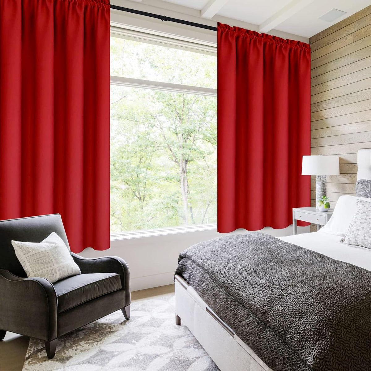 DWCN Christmas Red Blackout Curtains for Bedroom –Rod Pocket Thermal Insulated Room Darkening