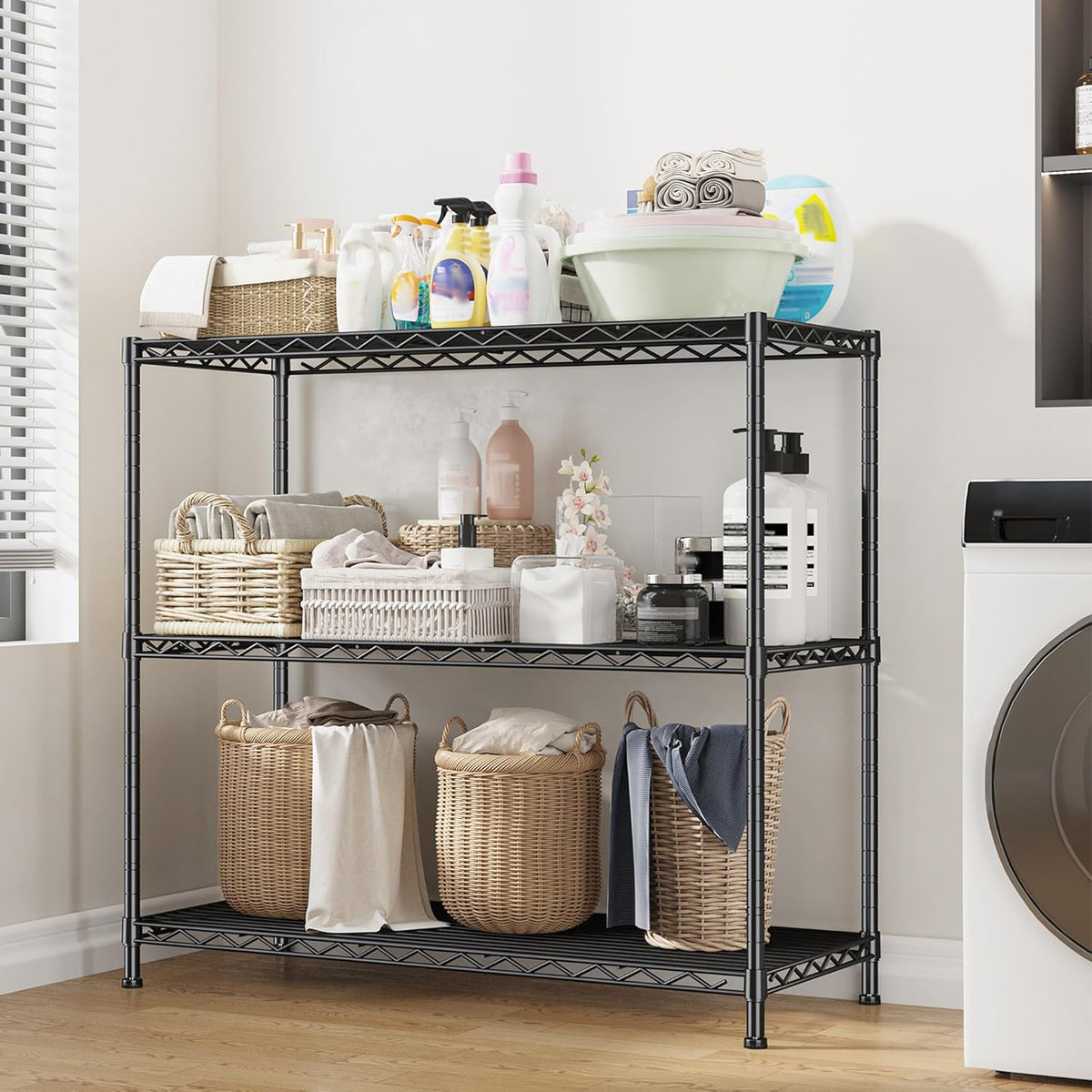 3- Shelf Metal Shelving Unit 35.6Wx14Dx36H Adjustable Storage Shelves Heavy Duty Garage Shelving