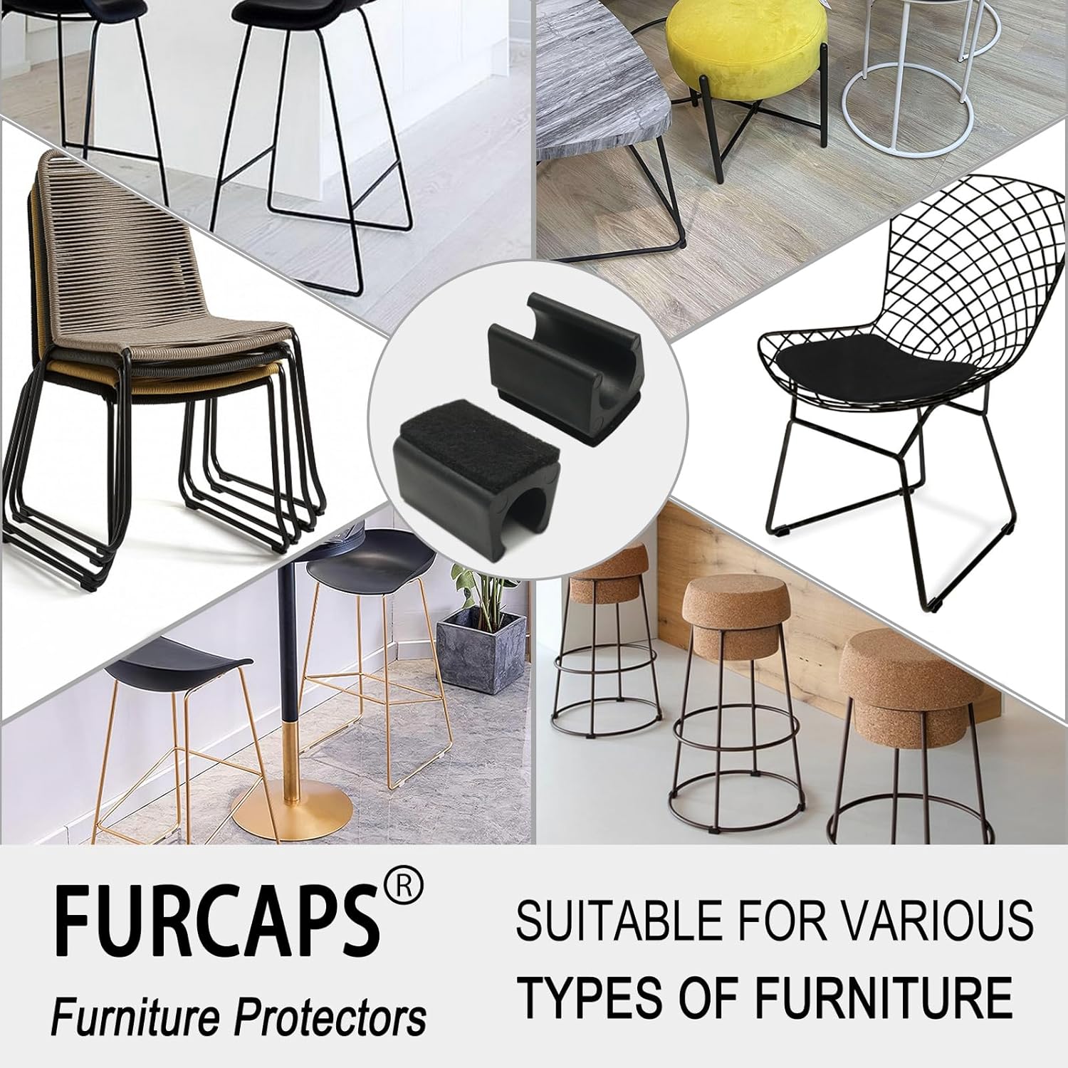 Rectangle U Shaped Chair Leg Tips Cap with Felt Pads,Furniture Feet Protectors Slide Smoothly