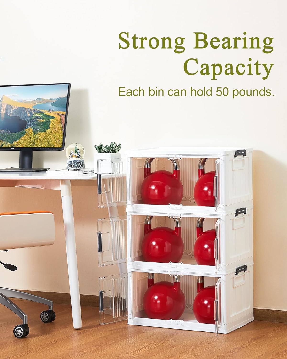 OlarHike 48QT Lockable Storage Bins with Lids - Folding Storage box with Doors and Wheels