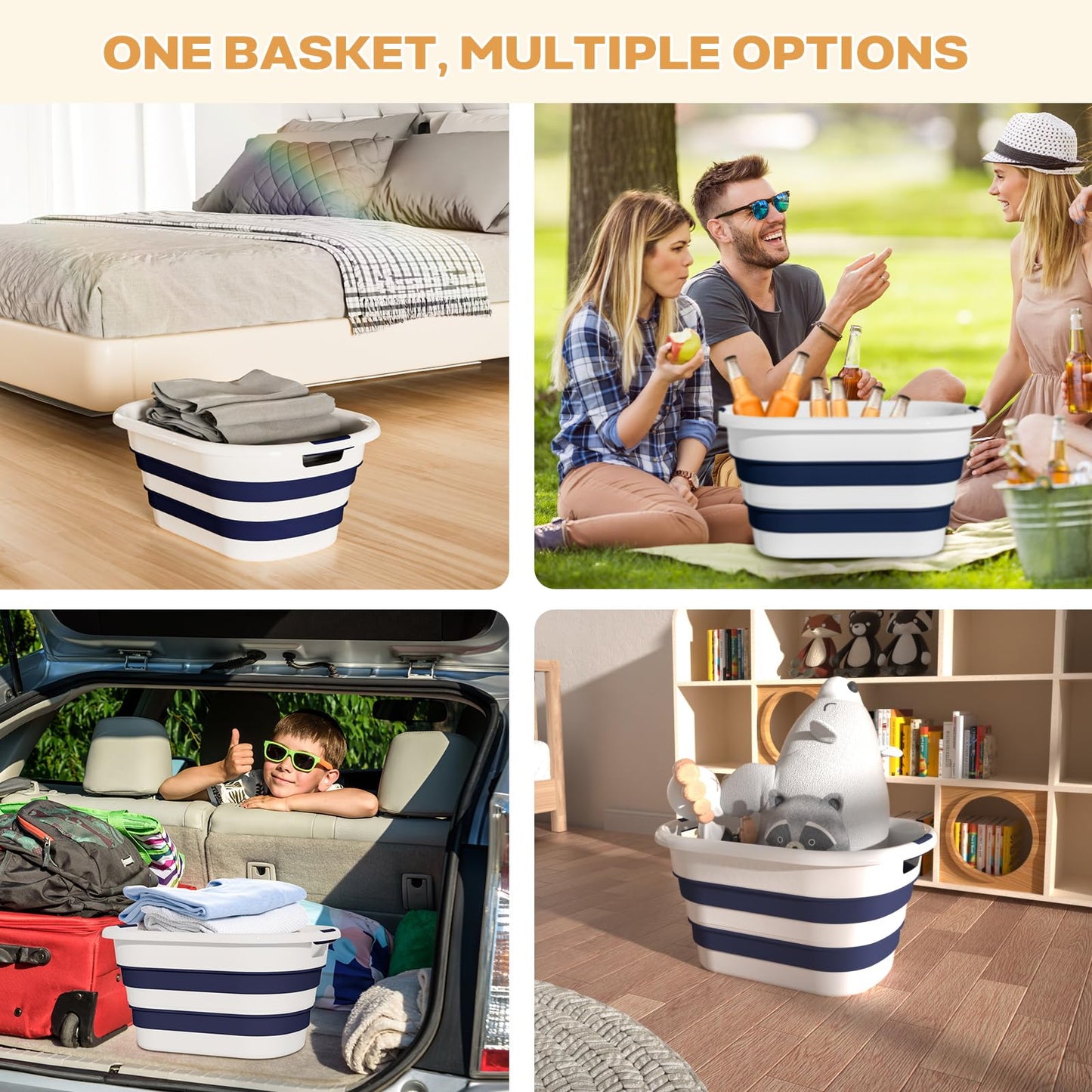 43L(11.5Gallon) Collapsible Laundry Baskets plastic (Blue, 2 Packs)