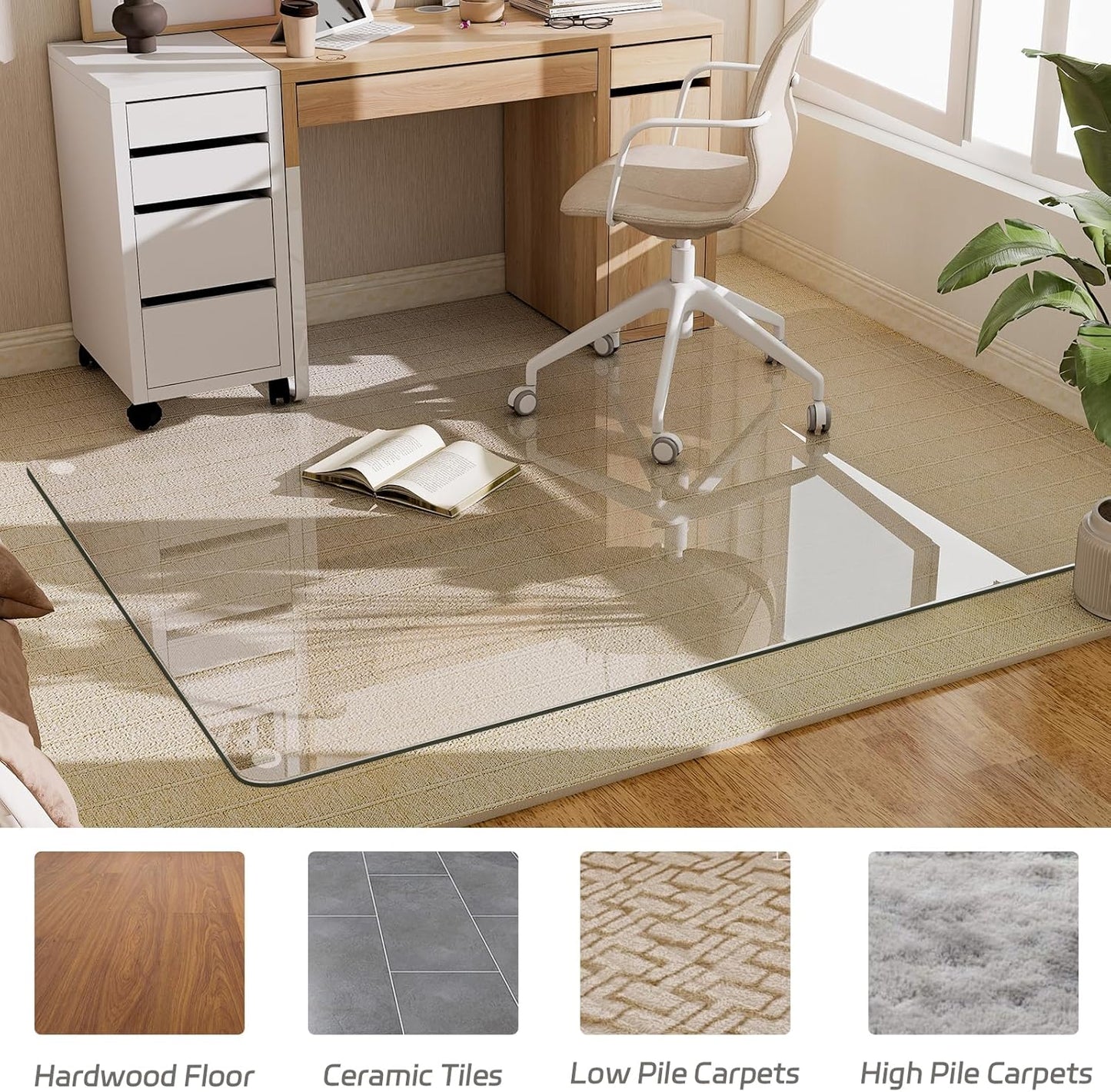 GLSLAND 36"x55" Tempered Glass Chair Mat Rectangle Heavy-Duty Floor Protector for Carpet & Hard