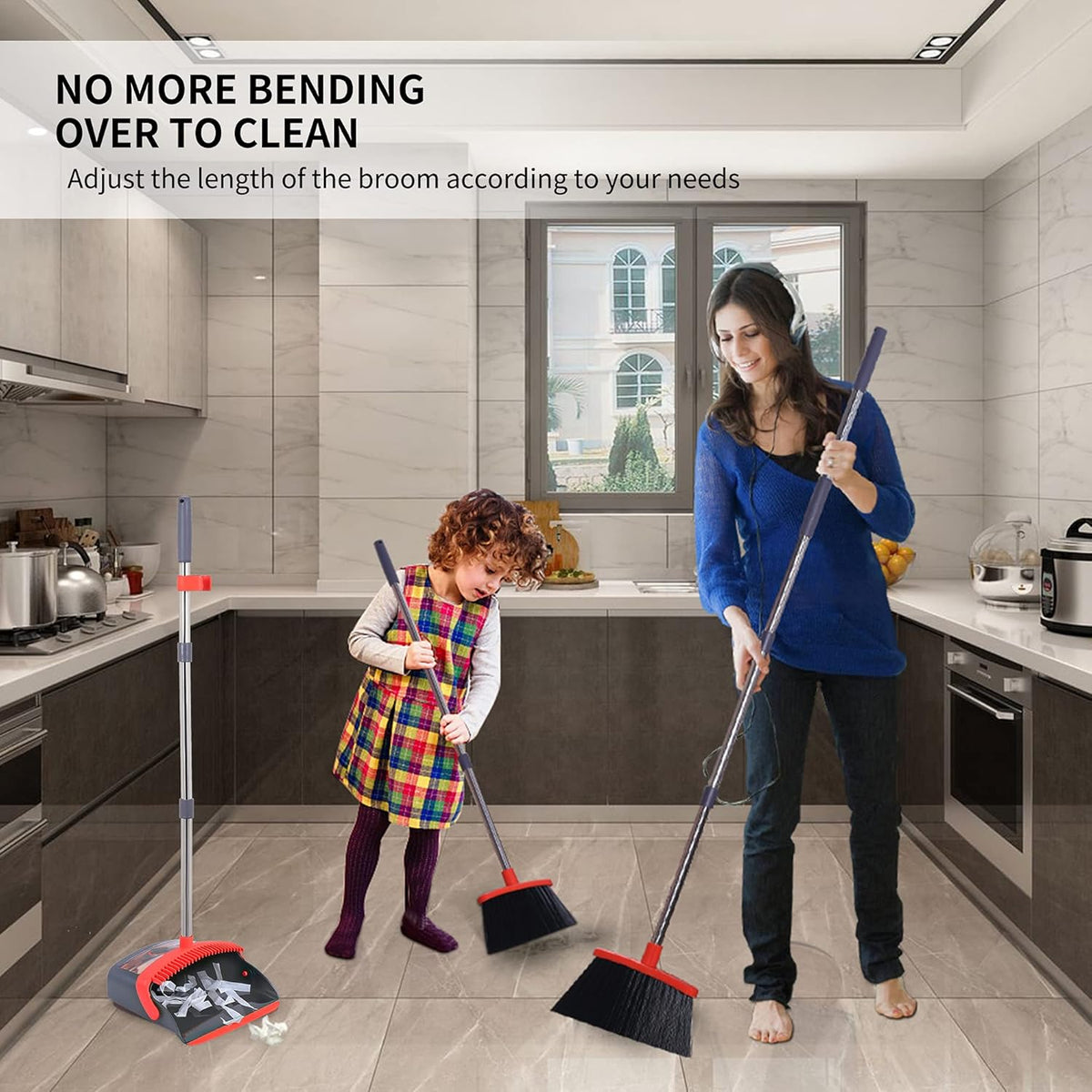 Broom with Dustpan Combo Set Broom and Dustpan Set Dust Pan with Stainless Steel Long Handle