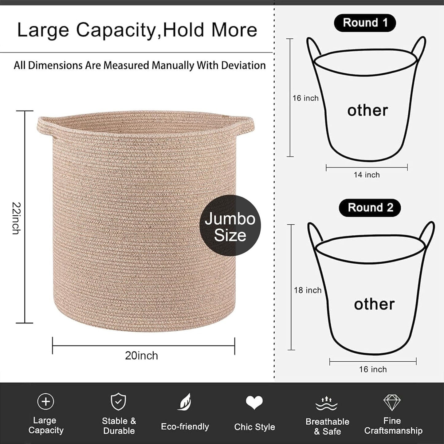 OIAHOMY 80L Laundry Hamper, Storage Basket with Handles, Laundry Basket For Toys, Pillows