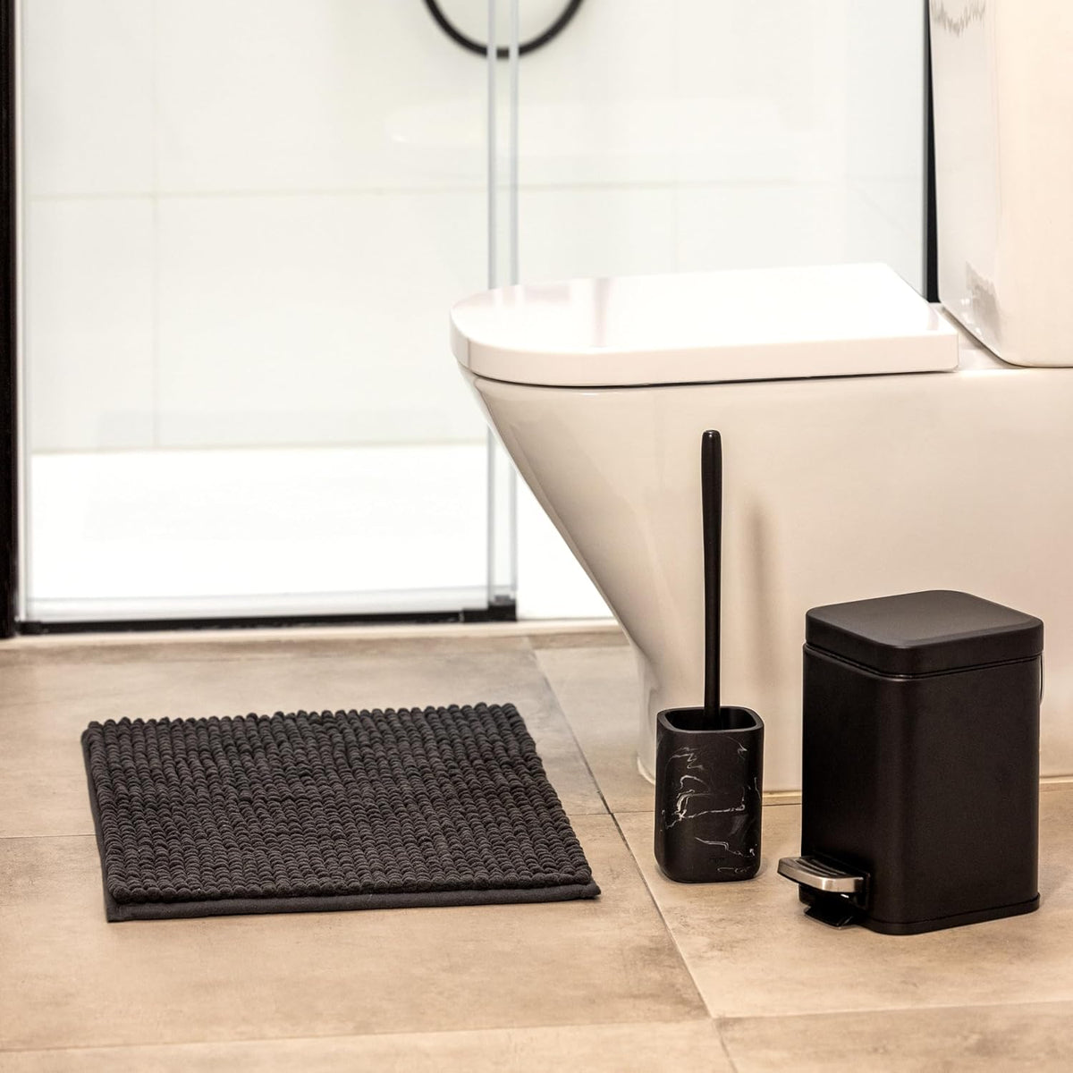 Vigar Zense Toilet Brush and Holder Set, Toilet Bowl Brush with Polyresin Stone Holder, Bathroom
