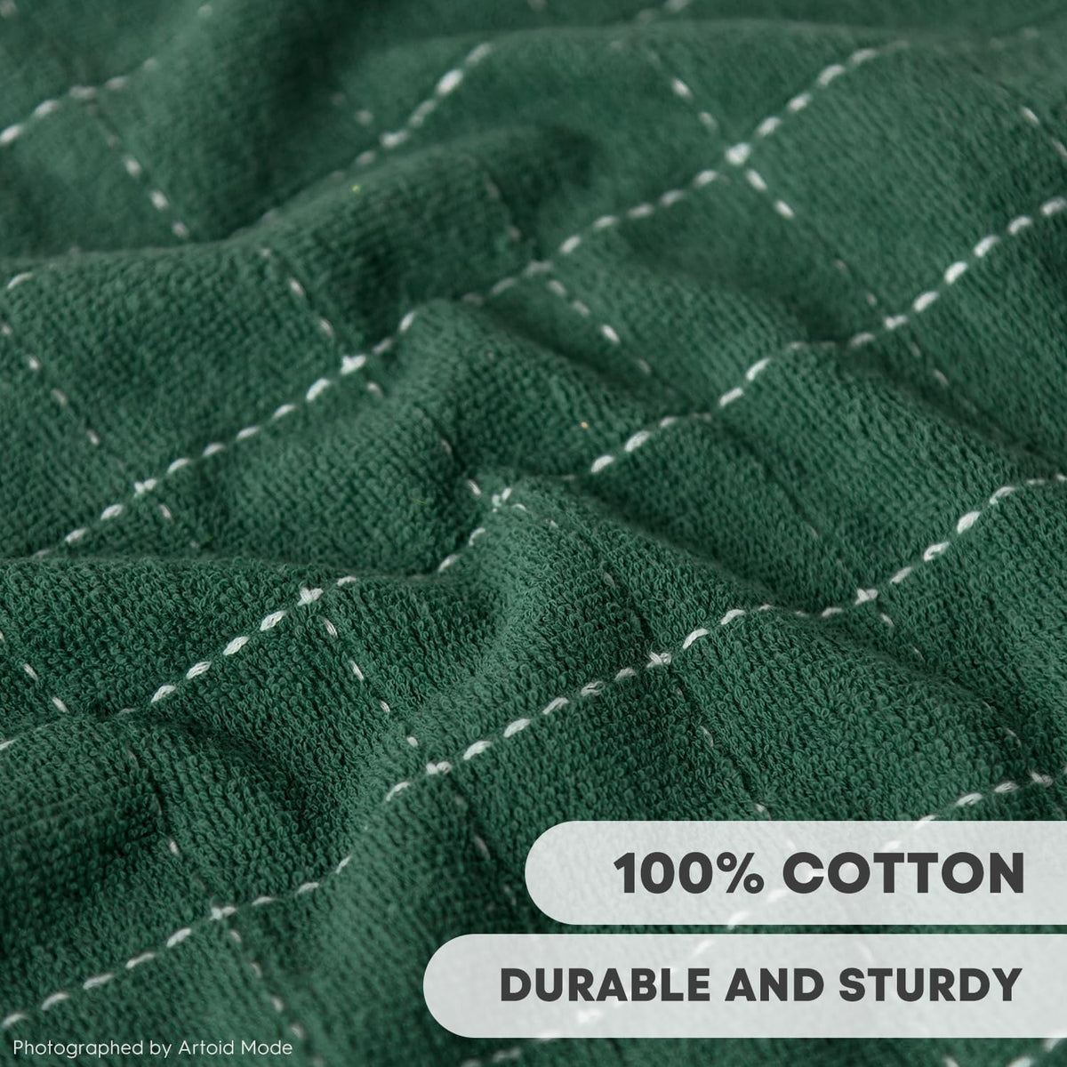 Artoid Mode Checkered Designed Cotton Grey Black Green Terry Kitchen Dish Cloths, 12x12 Inch Soft
