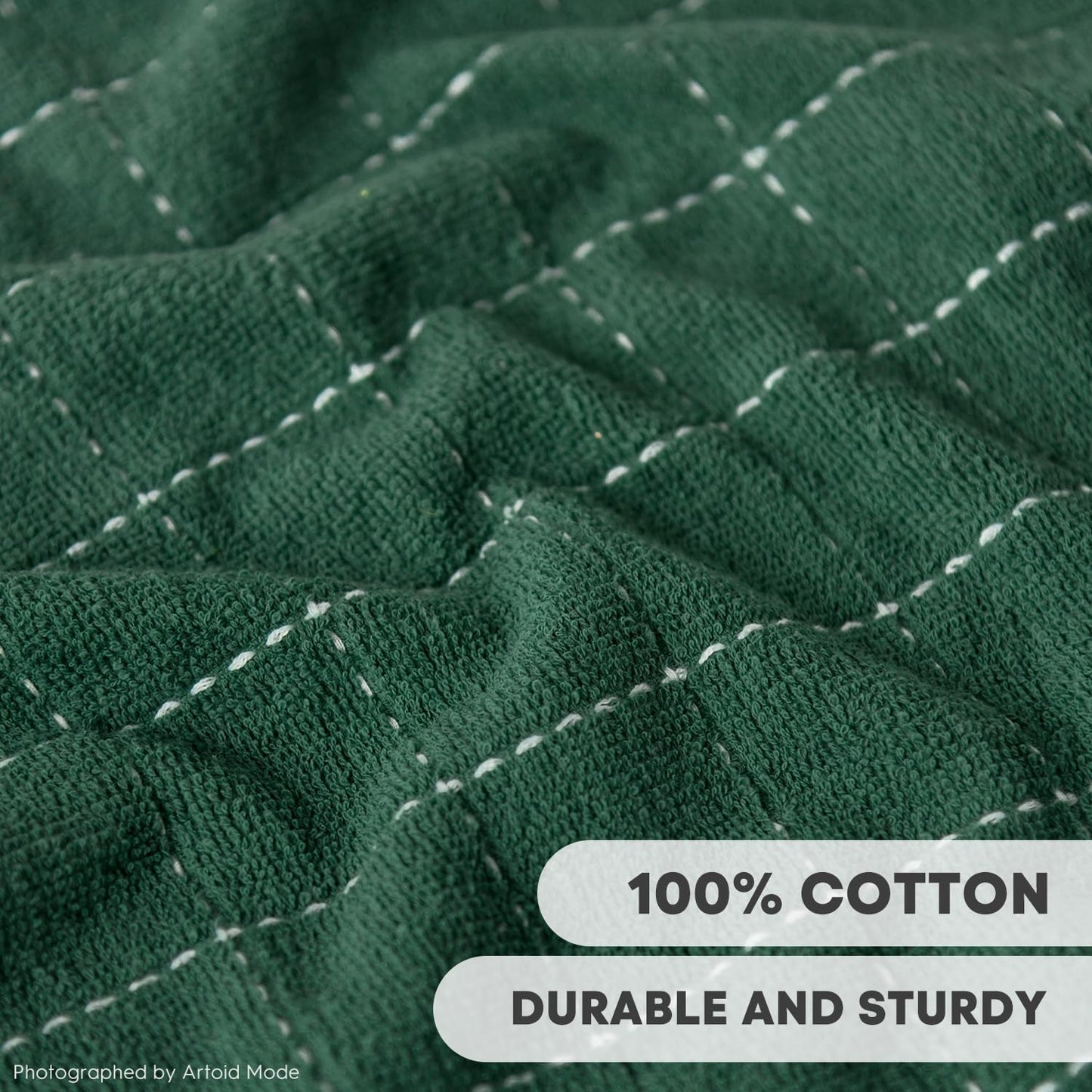 Artoid Mode Checkered Designed Cotton Green Terry Kitchen Dish Cloths, 12x12 Inch Soft Absorbent