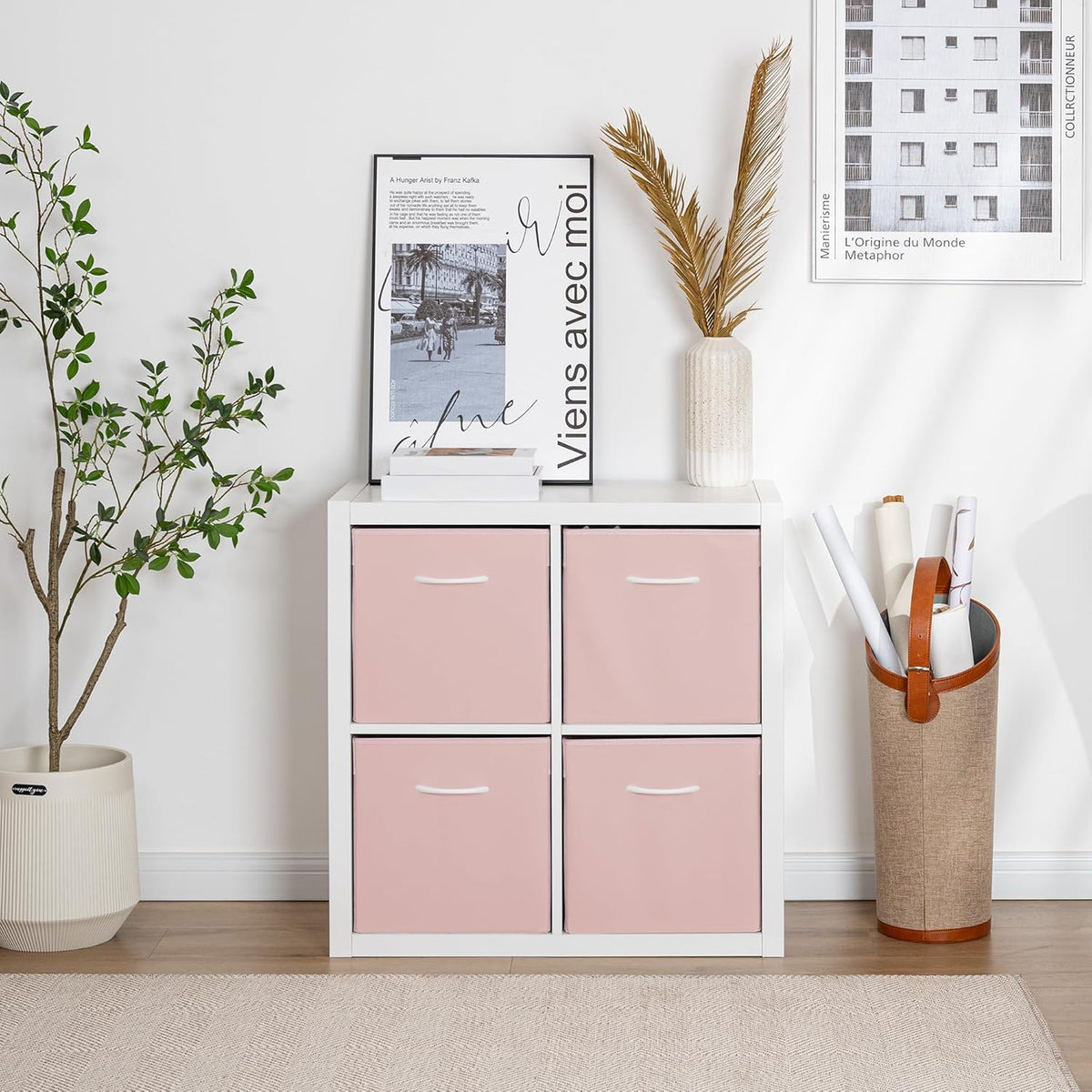 StorageWorks Pink Storage Cubes, 13x13 Storage Cube Bins with Handle, Cube Storage Organizer Bins