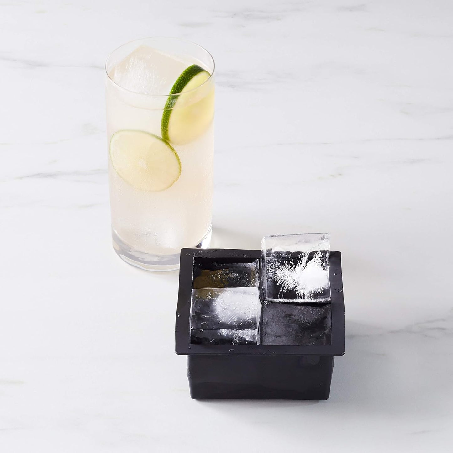 Amazon Basics Silicone Square Ice Cube Trays, Set of 2, Black, 4.25 x 4.25 x 1.77 in (Previously