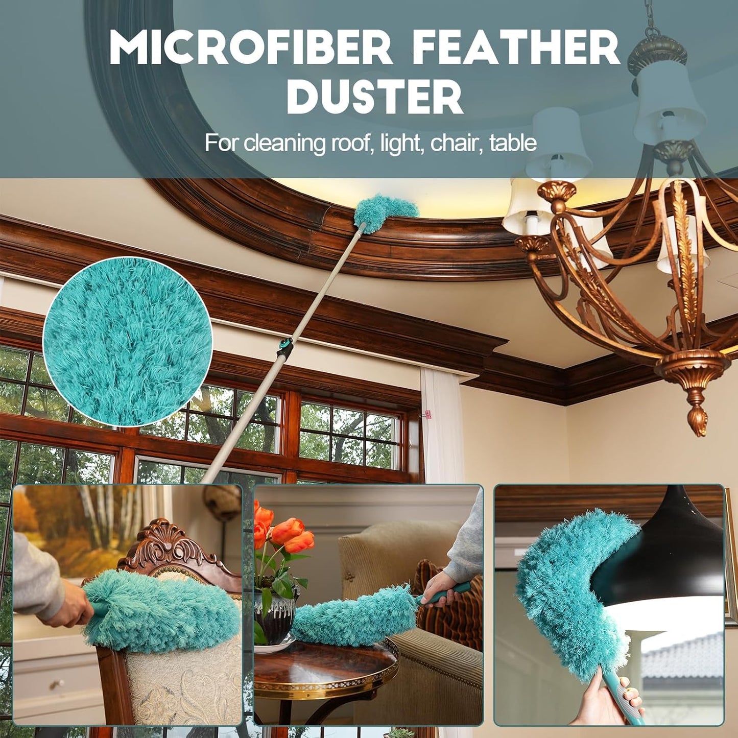20 Foot High-Reach Duster Kit with 5-12FT Extendable Pole - High Ceiling Duster Cleaning Kit with