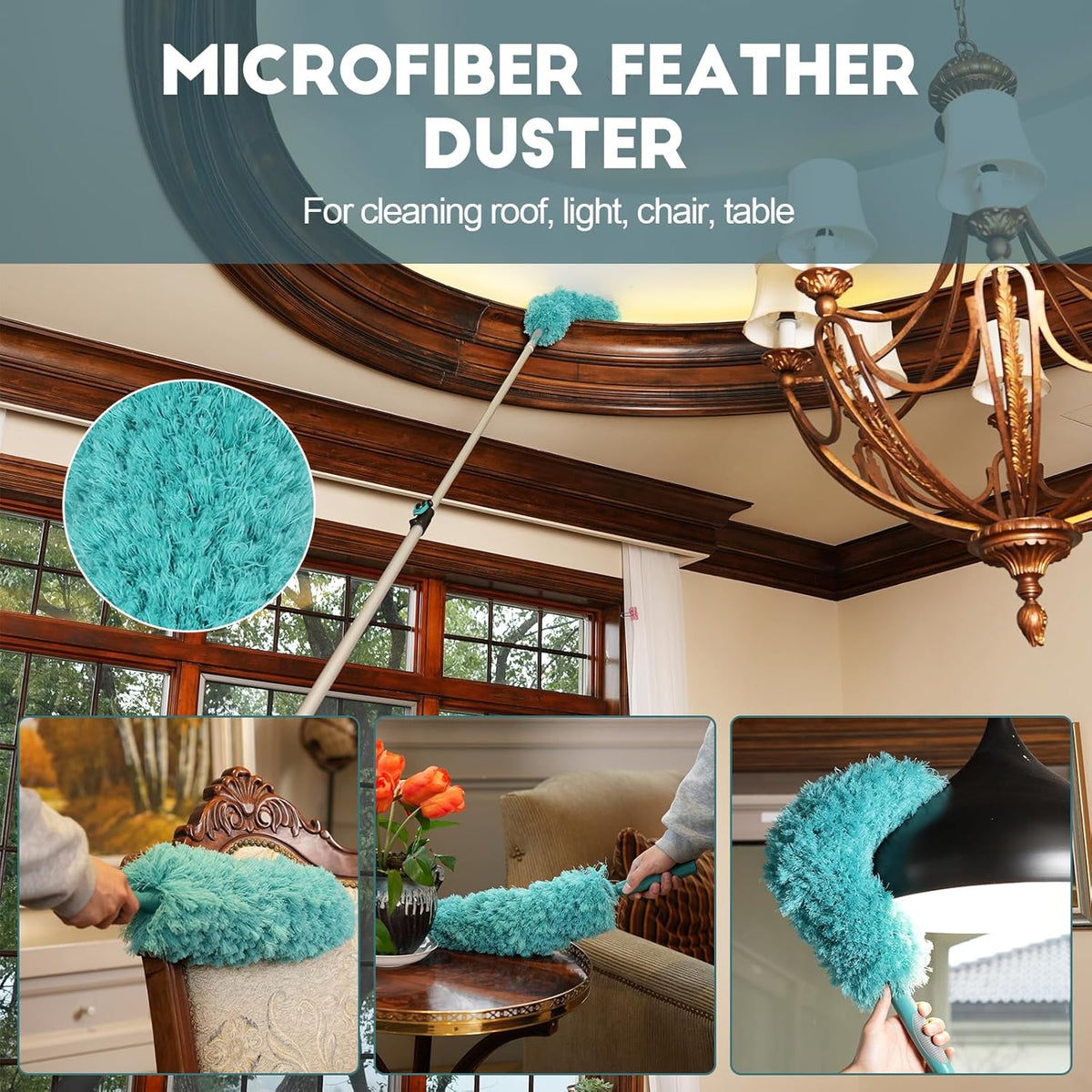 20 Foot High-Reach Duster Kit with 5-12FT Extendable Pole - High Ceiling Duster Cleaning Kit with