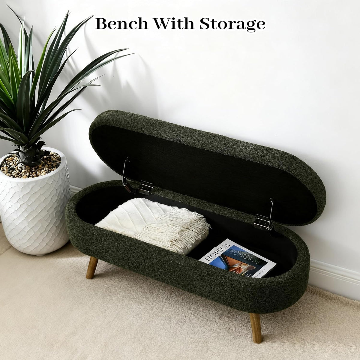 Storage Bench, 43" Storage Ottoman Bench, Shoe Storages Benches for Bedroom, Upholstered Entryway