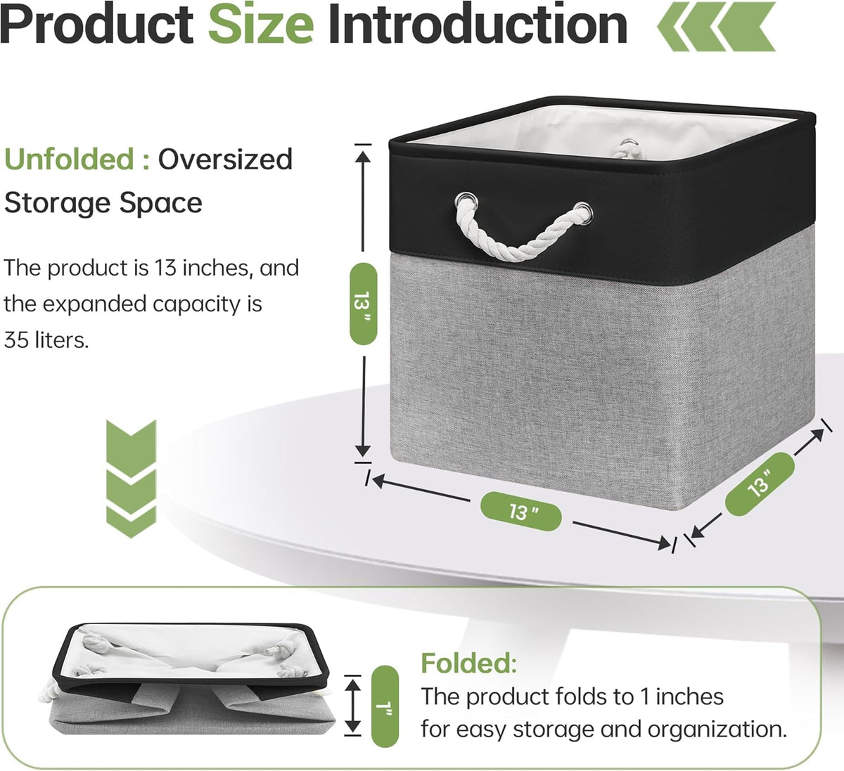 13x13 Inch Cube Storage Bins with Reinforced Bottom Cardboard, 6 Pack Large Collapsible Fabric