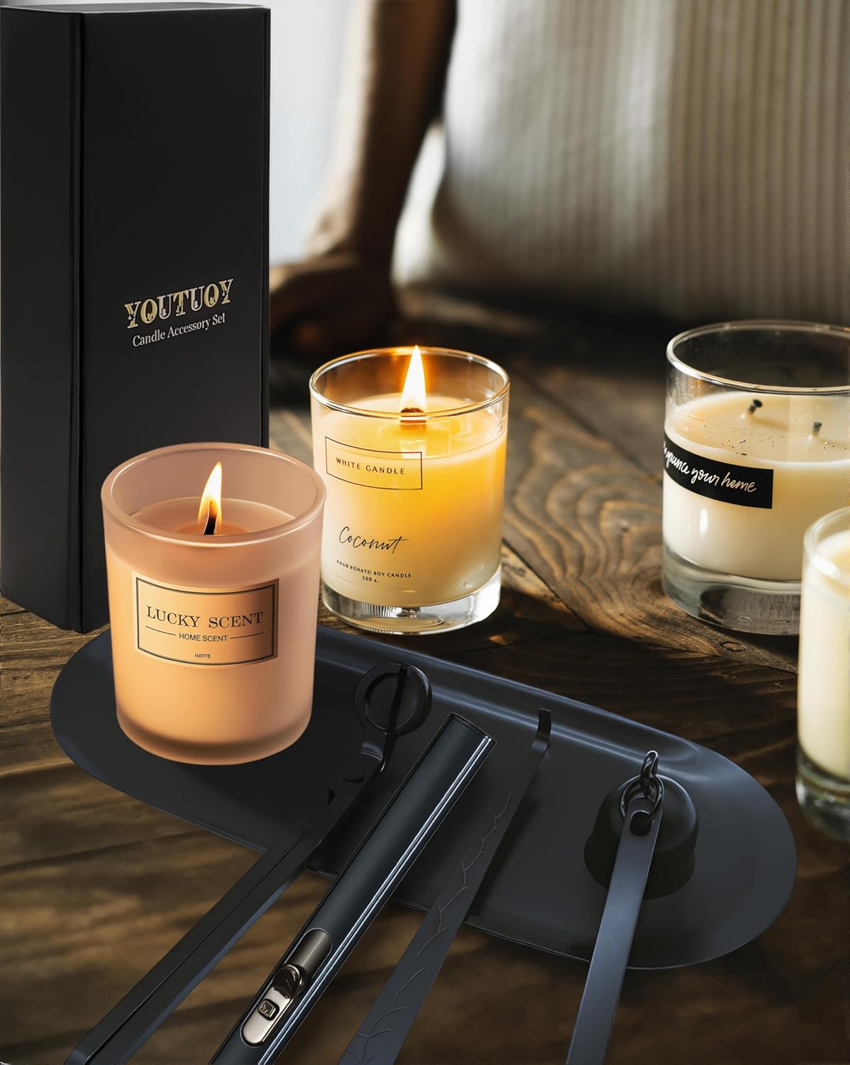 5 in1 Candle Accessory Set with Rechargeable Candle Lighter, Candle Wick Trimmer, Candle Wick