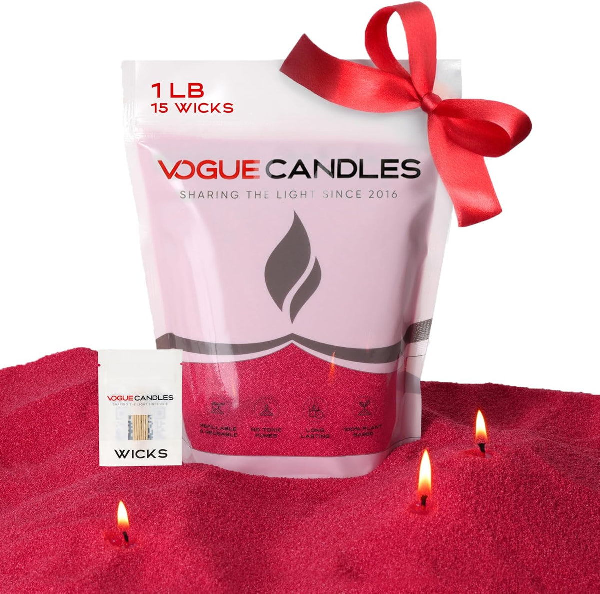 Vogue Candles 1LB Candle Sand with 15 Wicks | Plant-Based Refillable Wax Granules for DIY Candle