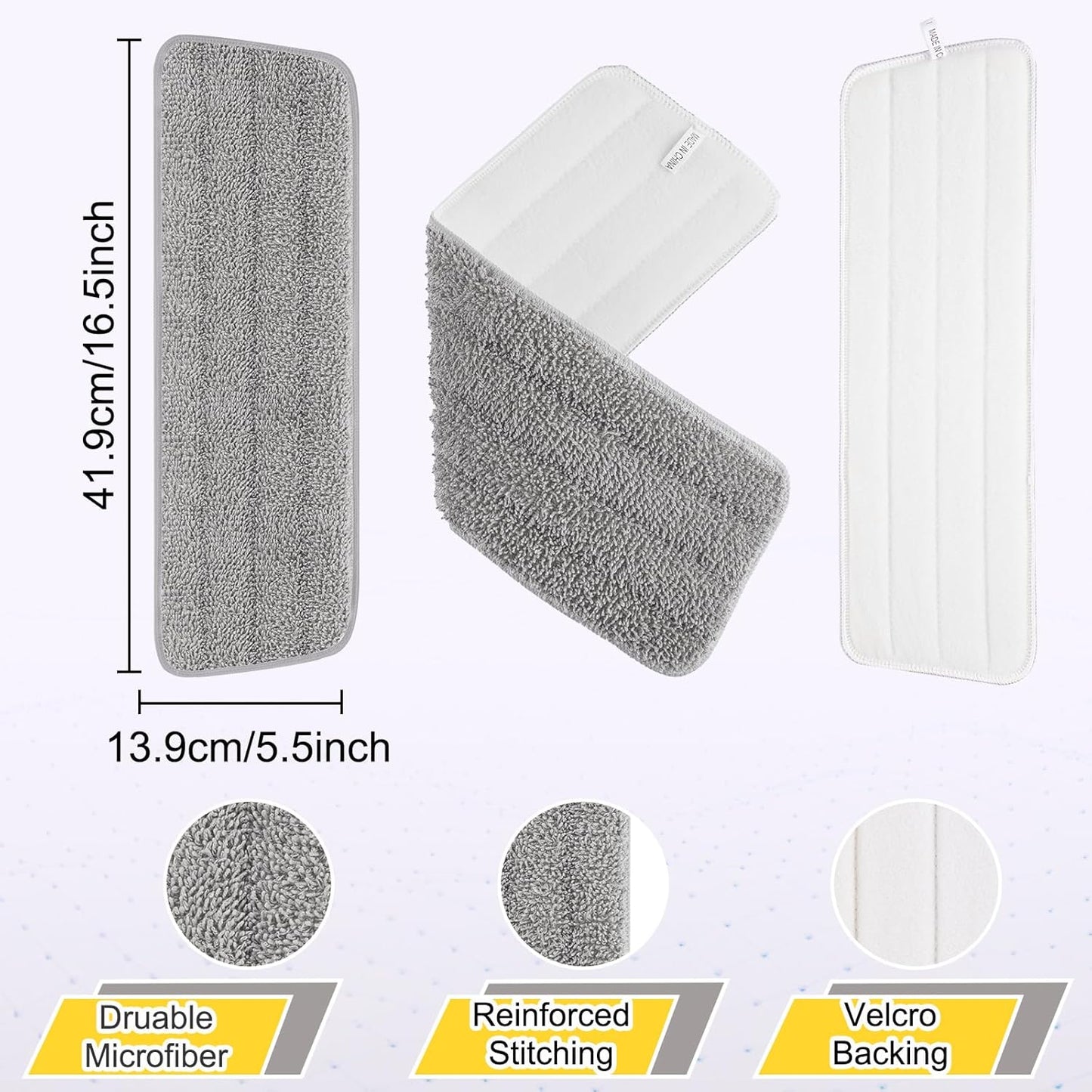 16.5 Inch Reusable Mop Pads Microfiber Spray Mop Replacement Heads for Wet/Dry Mops Compatible with