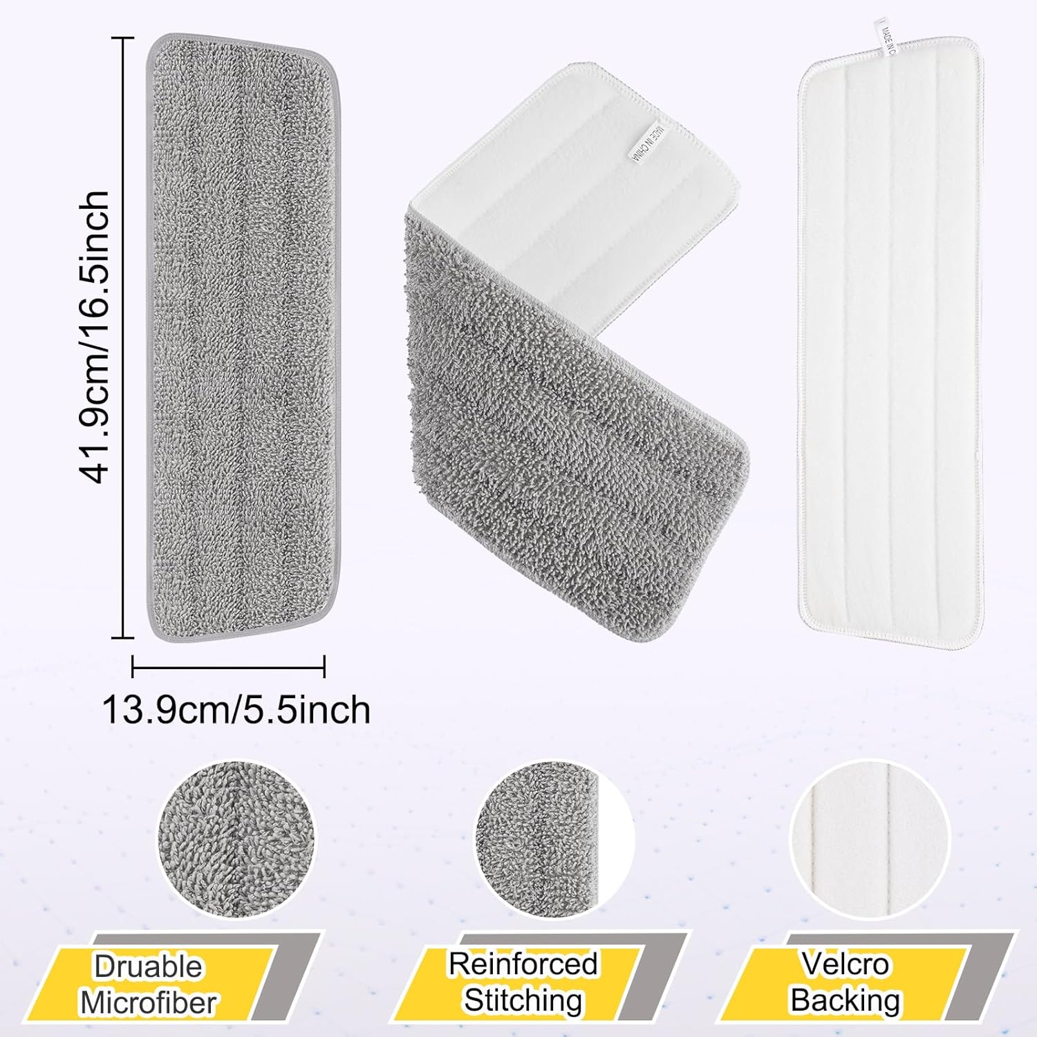 16.5 Inch Reusable Mop Pads Microfiber Spray Mop Replacement Heads for Wet/Dry Mops Compatible with