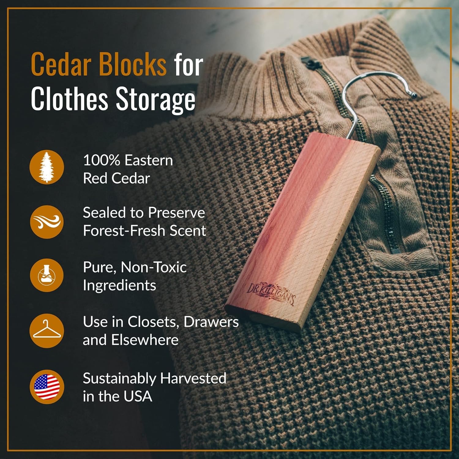 Dr. Killigan's Cedarwood Planks - Cedar Blocks for Clothes Storage, Great Alternative to Moth Balls