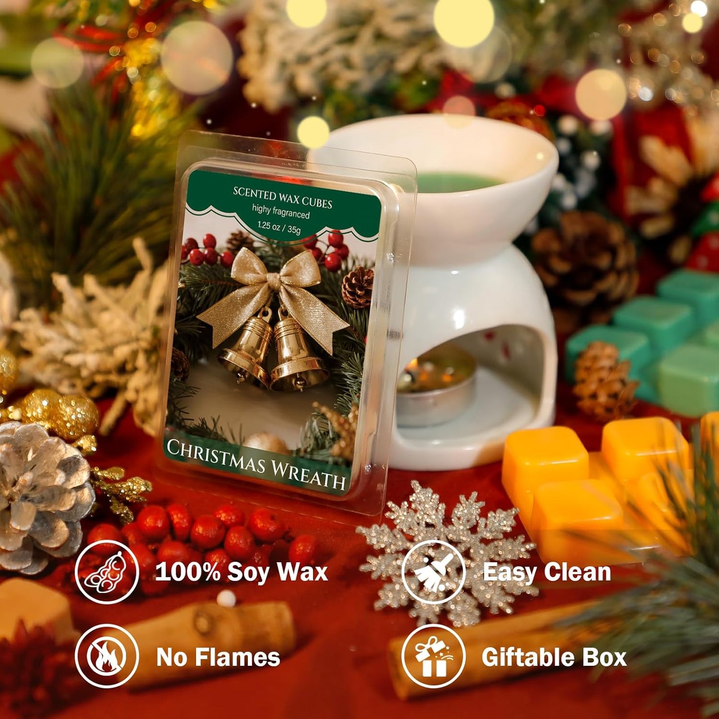 SCENTORINI Christmas Wax Melts, Soy Wax Melts for Wax Warmers Non-Toxic, 12-Pack Scented Wax Cubes