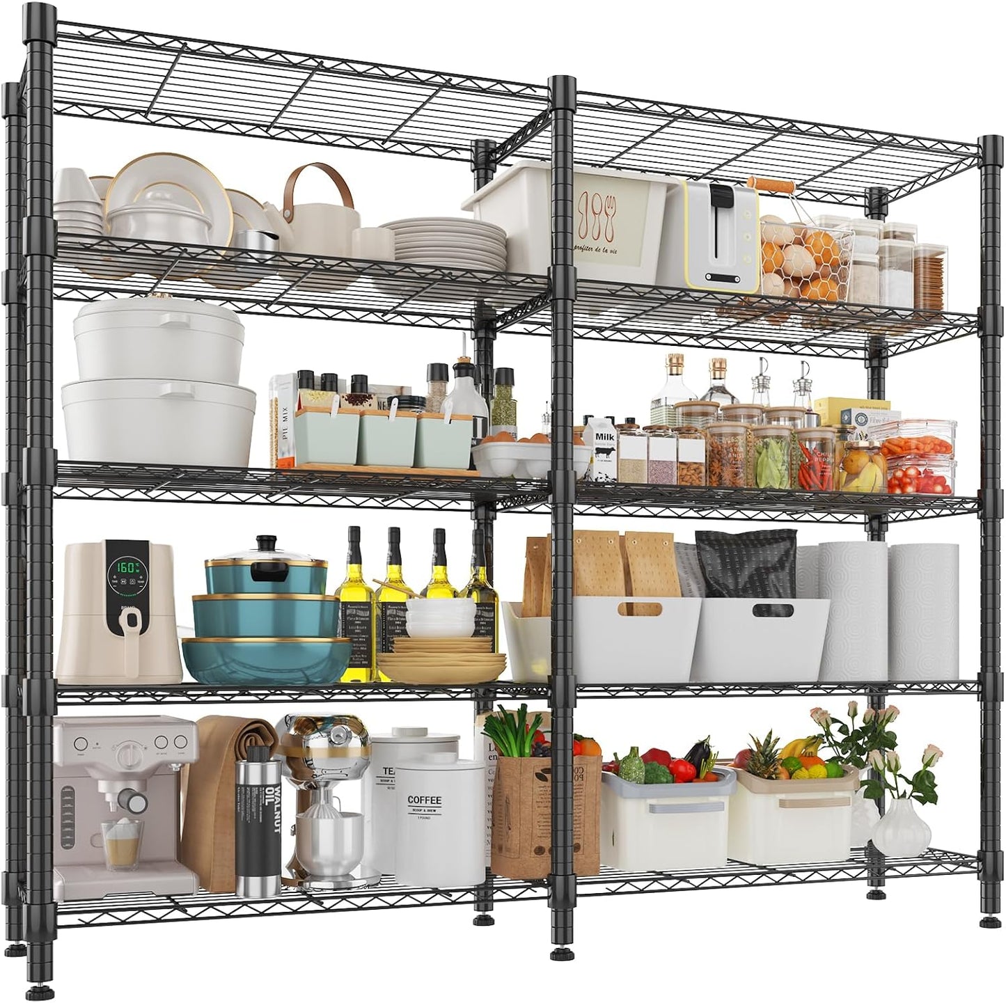 Himimi Storage Shelves-5 Tier Heavy Duty Wire Shelving Unit with Leveling Feet, 1500LBS Adjustable