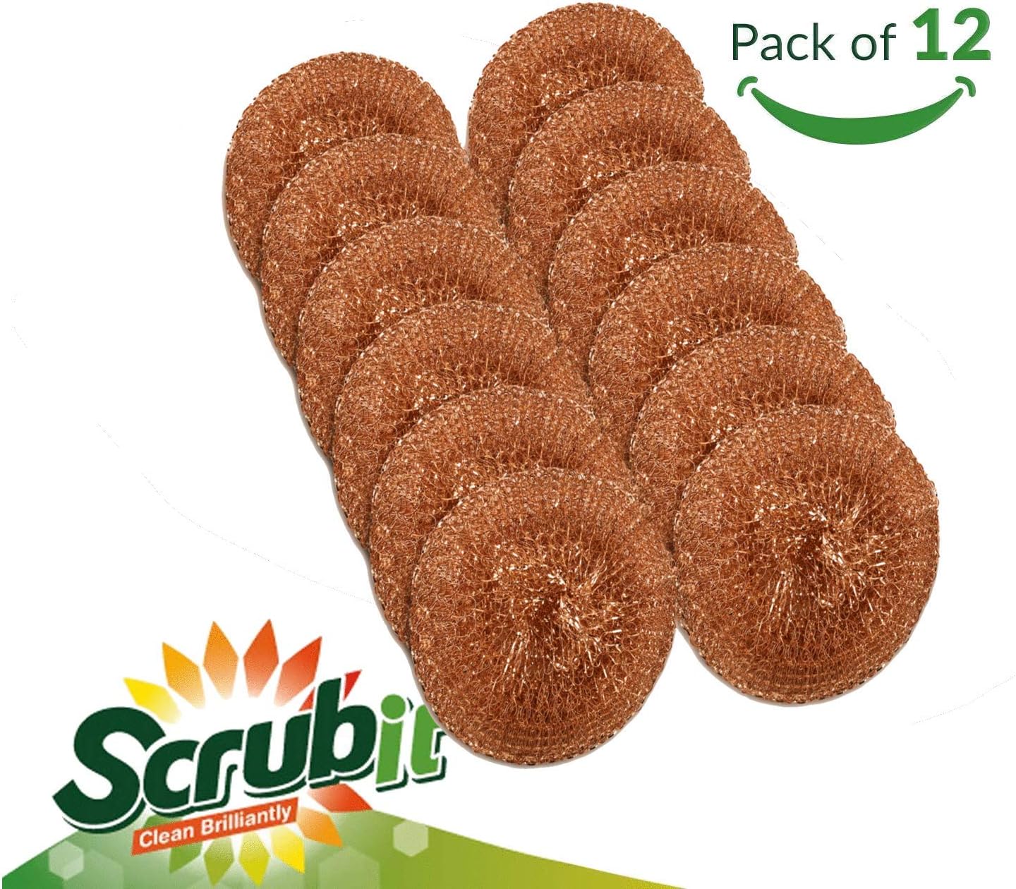 12 Pack Copper Coated Scourers by SCRUBIT – Scrubber Pad Used for Dishes, Pots, Pans, and Ovens.