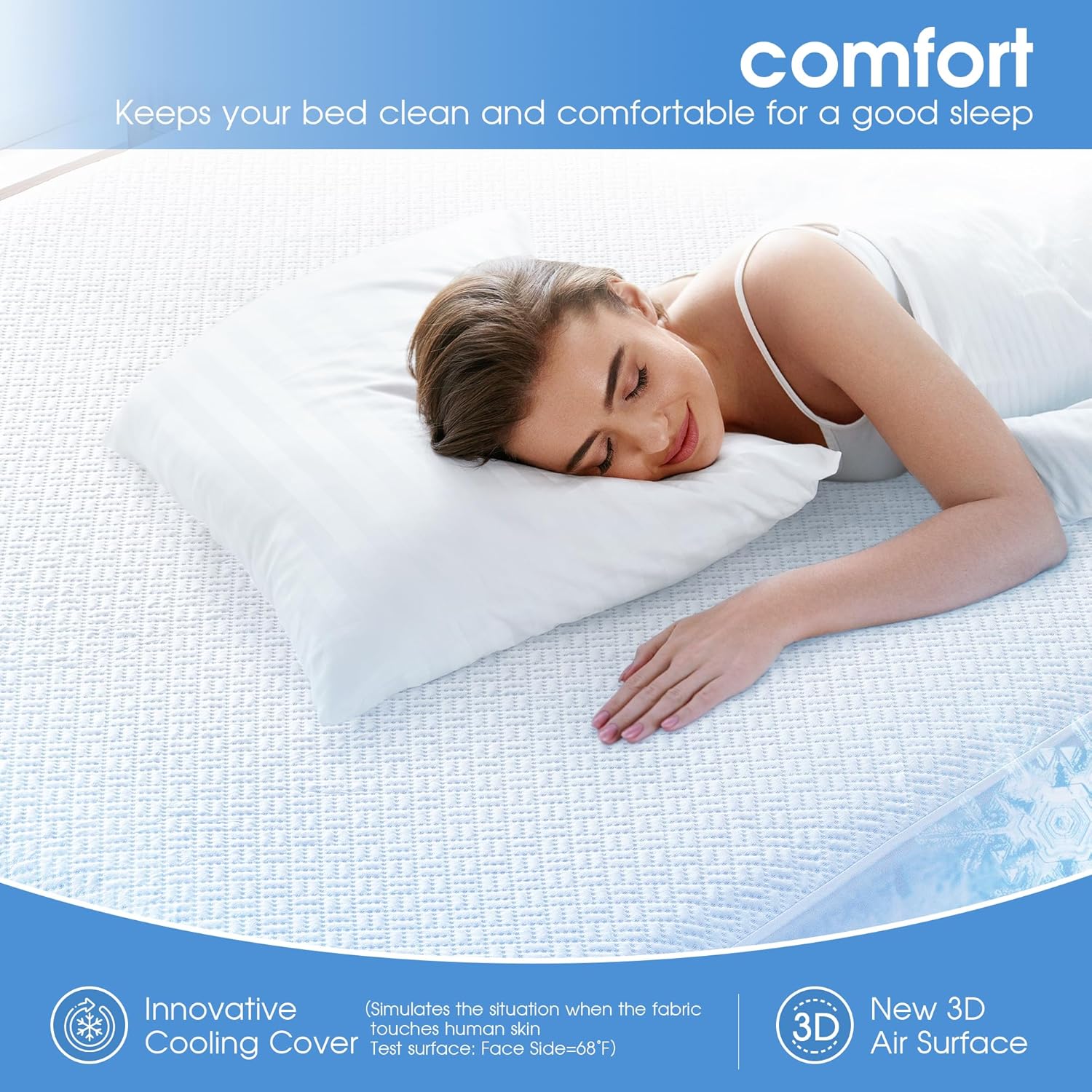 Cooling Waterproof Mattress Protector California King Size, Mattress Cover 3D Air Fabric Mattress