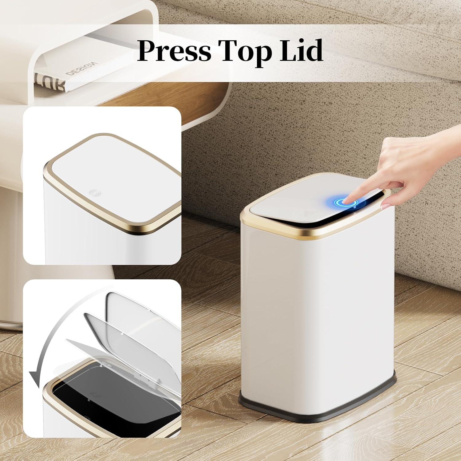 2.1 Gallon Bathroom Trash Can with Lid Press Top, 8 Liter Stainless Steel Garbage Can with Press