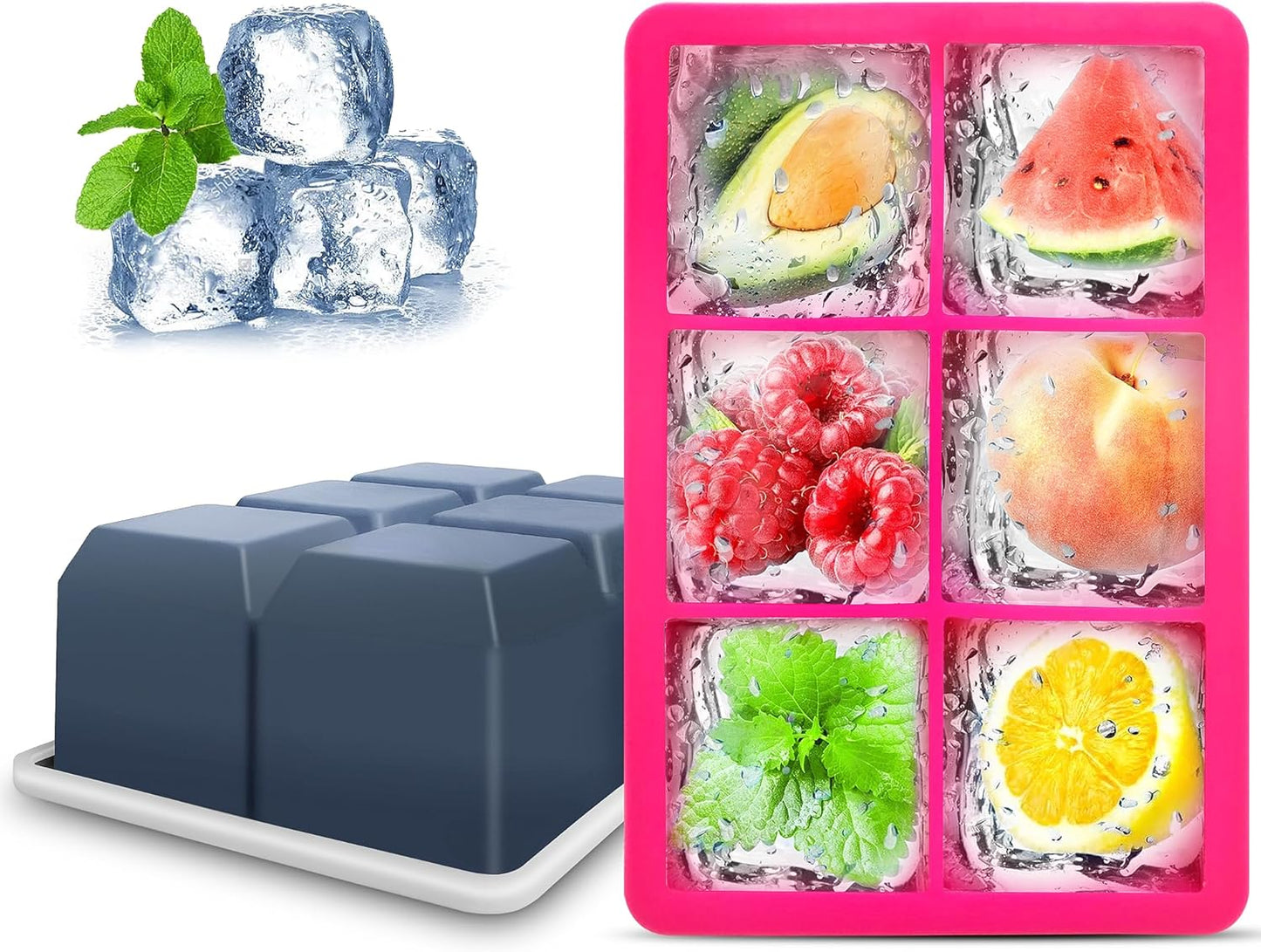 Silicone Ice Cube Trays with Lids,Large Square Ice Cube Molds for Freezer, Whiskey, Cocktail