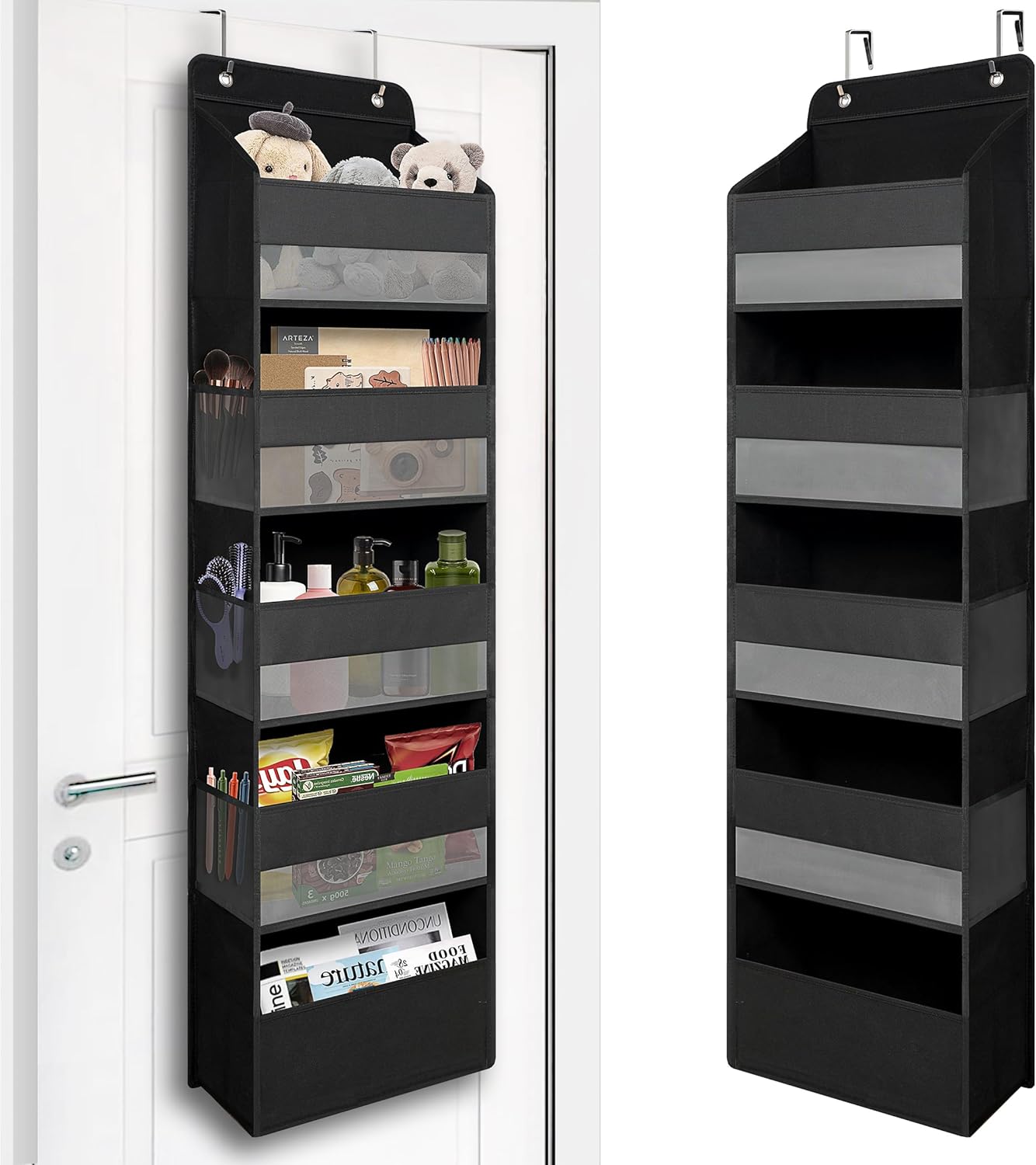 Over Door Organizer with 5 Large Pockets, Heavy Duty Hanging Organizer Storage, Closet Bathroom