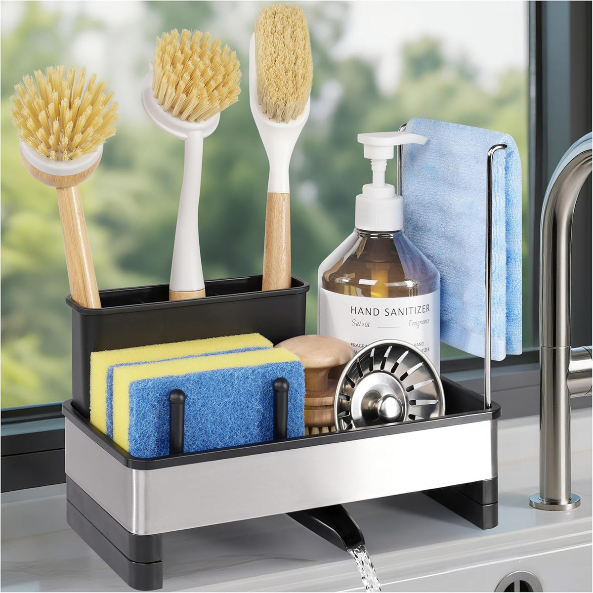 Stainless Steel Sponge Holder for Kitchen Sink Caddy Organizer Rack for Dish Brush Holder, Soap