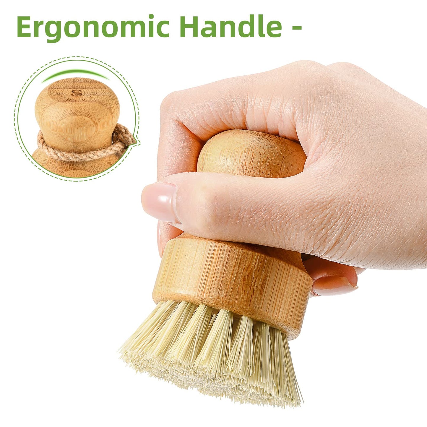 SUBEKYU Bamboo Dish Scrub Brush,Produce Brush,3 Pack with Ceramic Holder