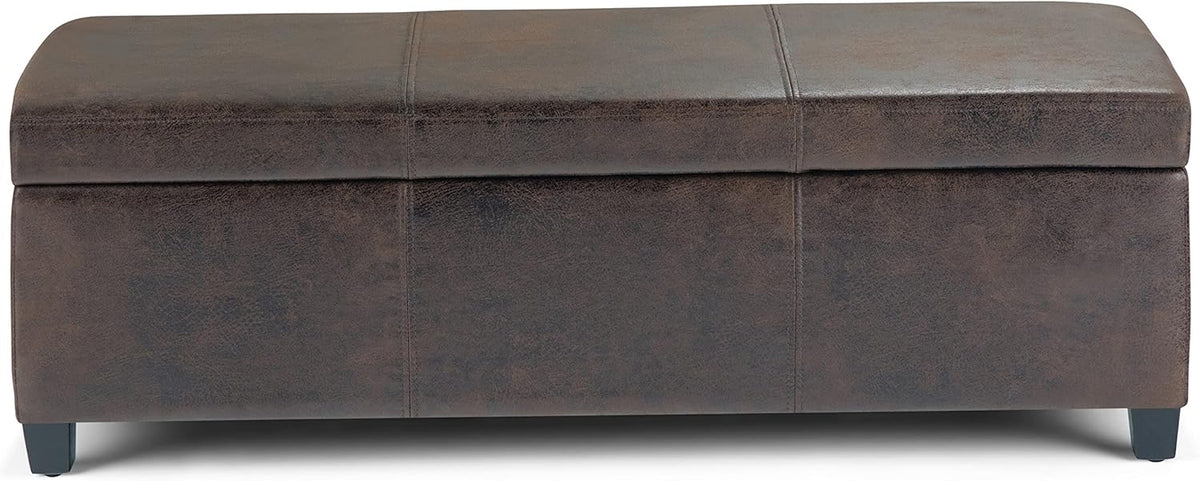SIMPLIHOME Avalon 48 inch Wide Contemporary Rectangle Storage Ottoman Bench in Distressed Brown