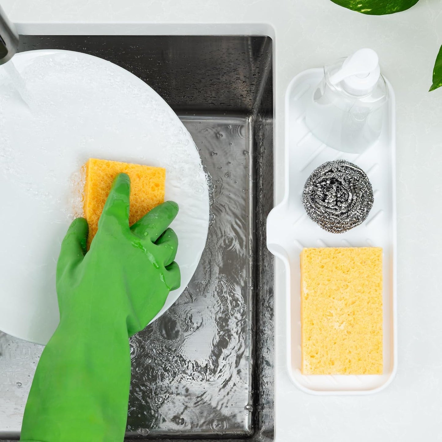 Zulay Large Silicone Sponge Holder (12x4) – Flexible Sink Organizer Tray for Kitchen & Bathroom