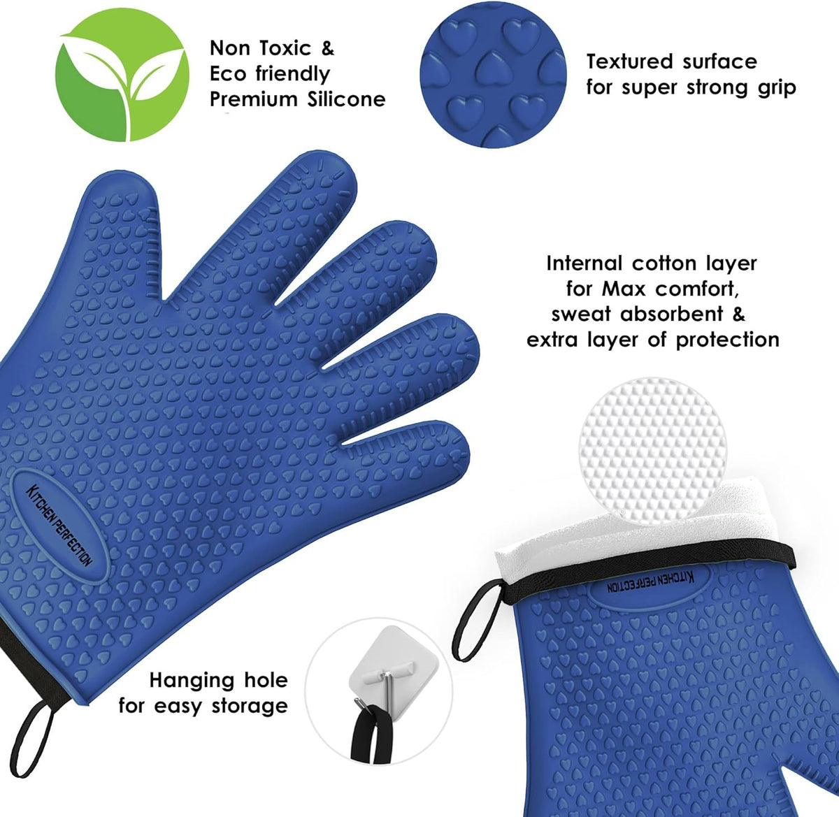 KITCHEN PERFECTION Silicone Smoker Oven Gloves -Extreme Heat Resistant BBQ Gloves -Handle Hot Food
